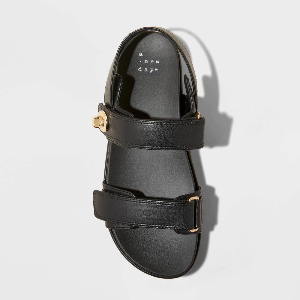 Women's Tanner Platform Double Band Sandals - A New Day™ Black 7.5: Cushioned Footbed, Open Toe Product Image