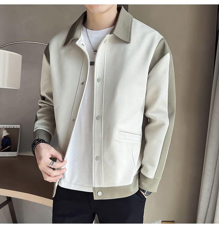 Two Tone Collared Button-Up Jacket Product Image