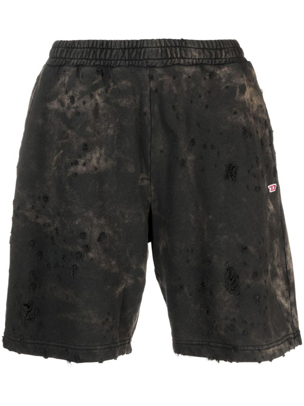 Distressed Acid-wash Cotton Shorts In Black Product Image