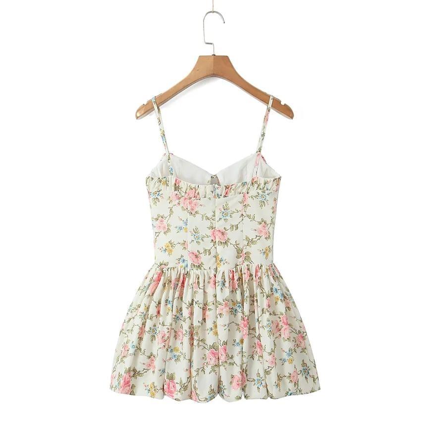 Spaghetti Strap Floral Print Mini A-Line Dress Product Image