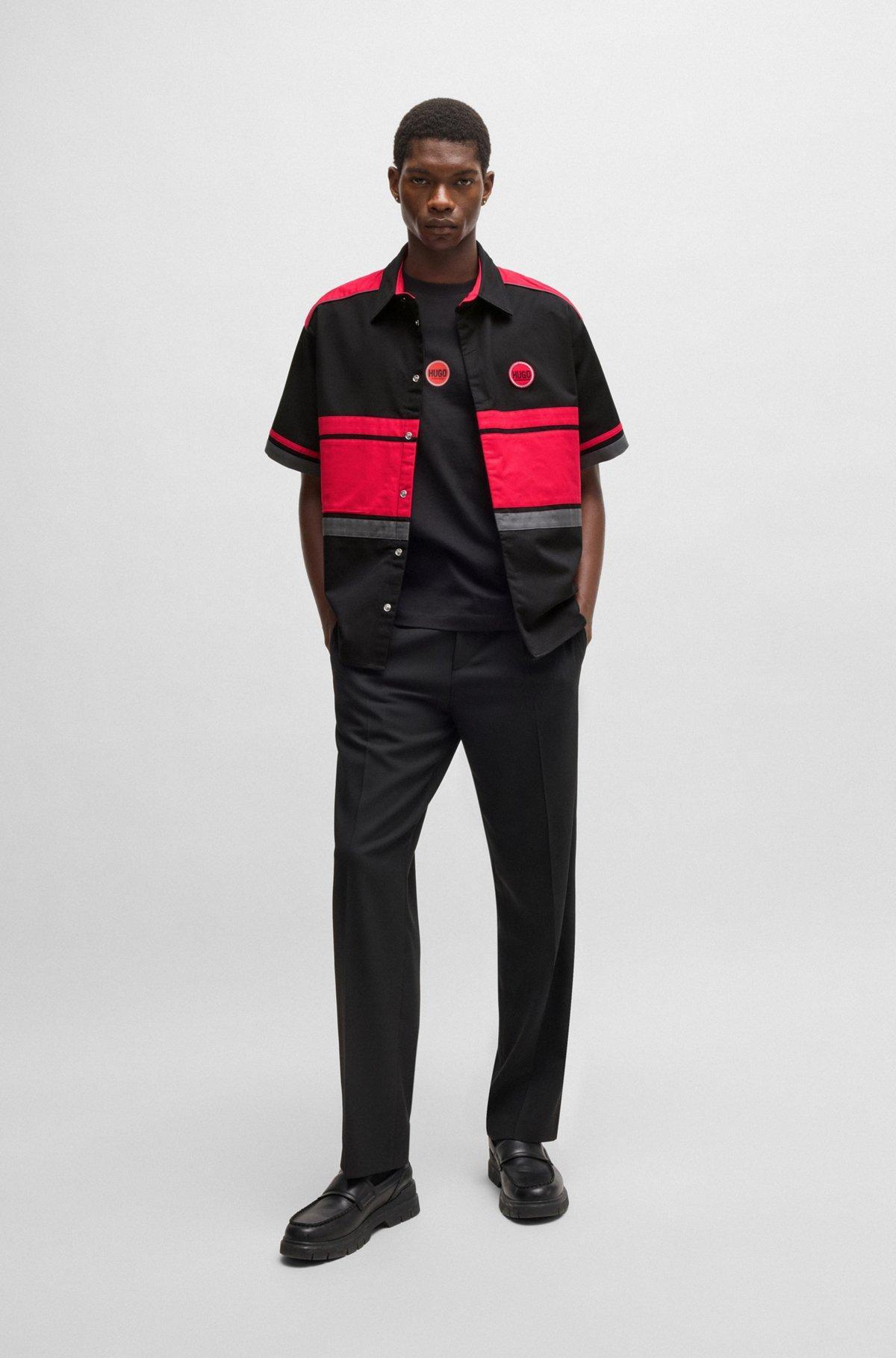 Cotton-twill shirt with racing-inspired block stripes Product Image