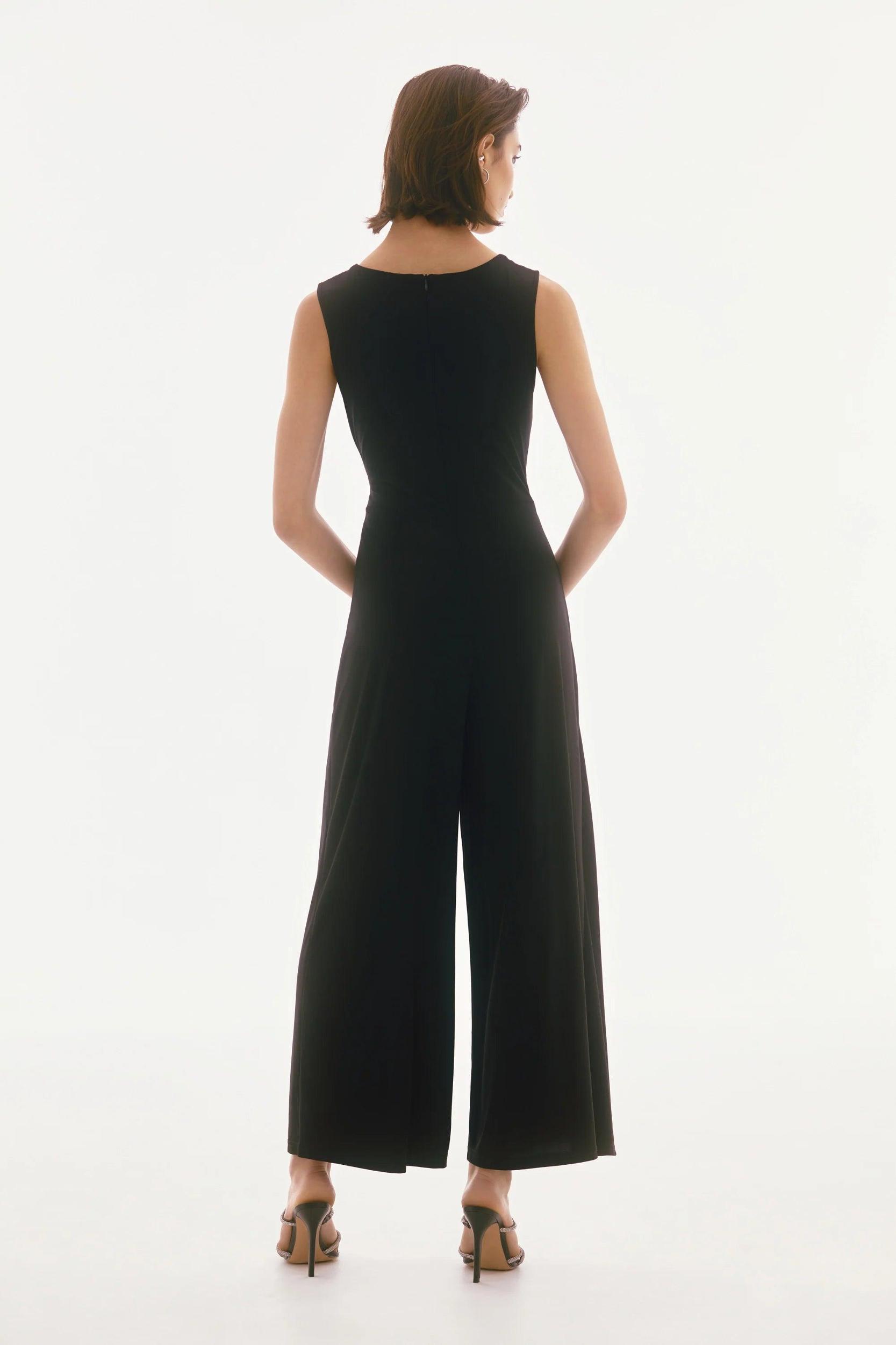 Silky Knit Sleeveless Culotte Jumpsuit- Black Product Image