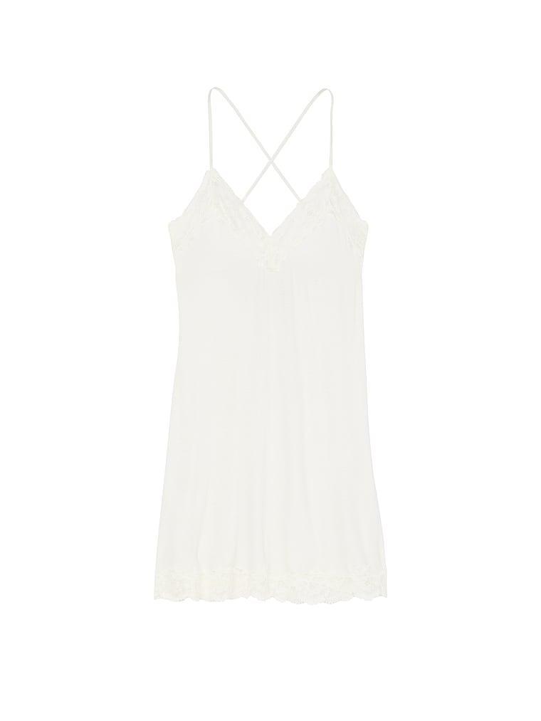 Ribbed Modal & Lace Cross-Back Slip Dress Product Image
