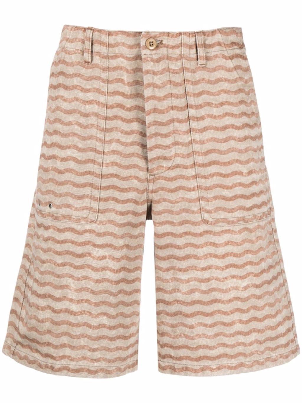 ACNE STUDIOS Wave-print Knee-length Shorts In Beige Camel Product Image