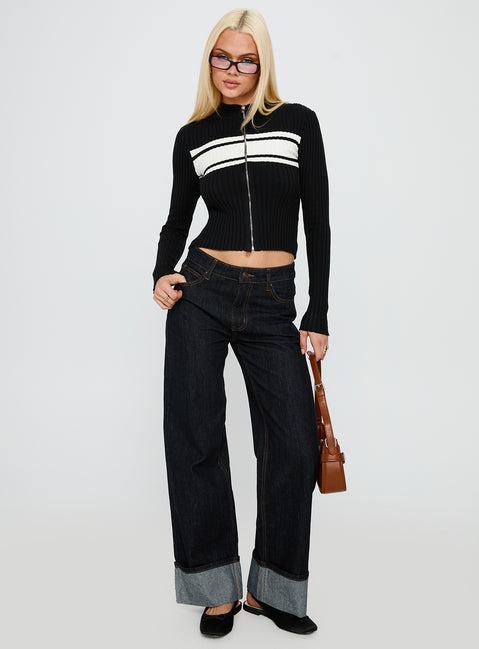 Decisive Zip Through Knit Sweater Black / White Product Image