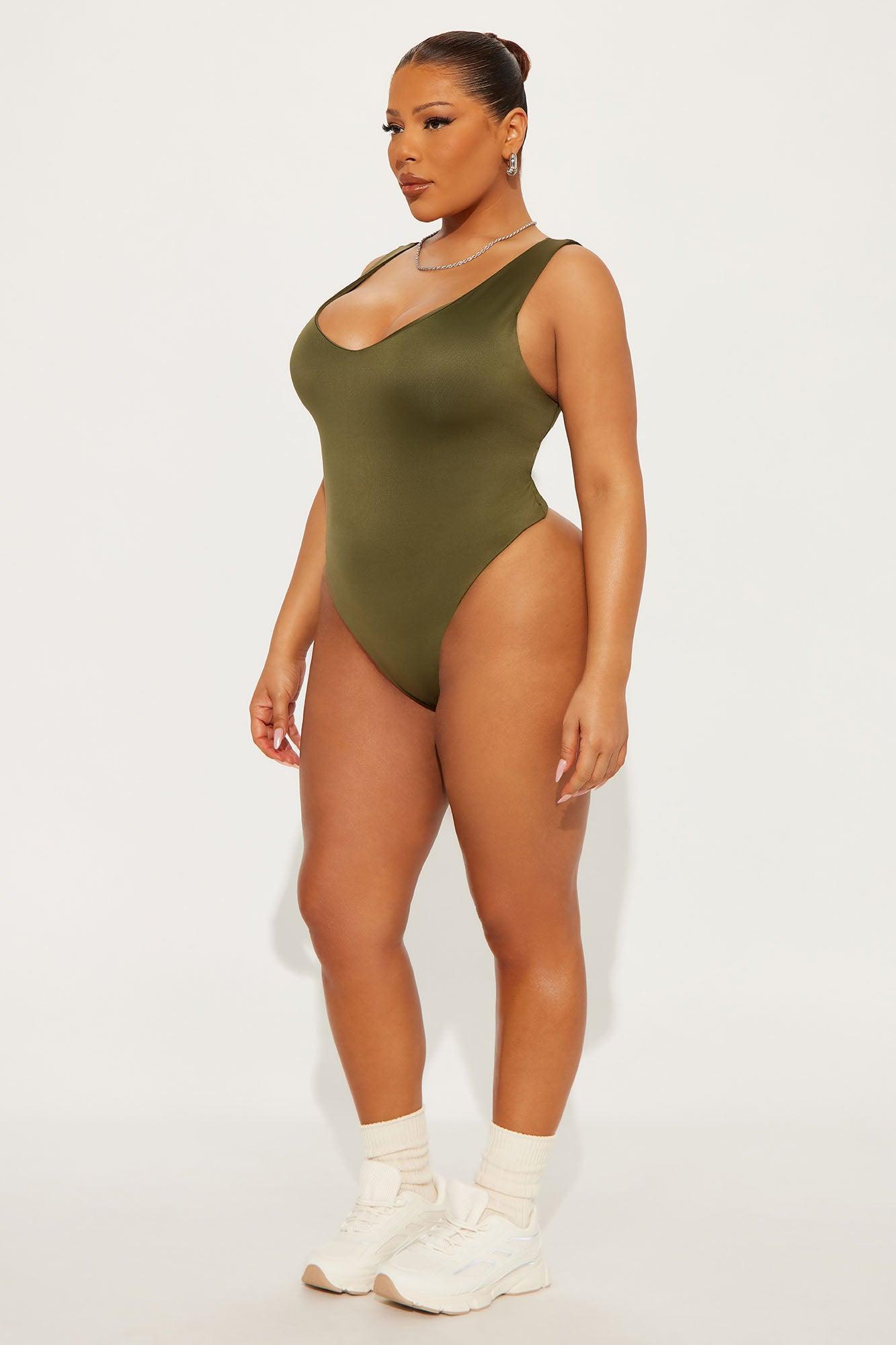 Contour Double Lined V-Neck Bodysuit - Military Green Female Product Image