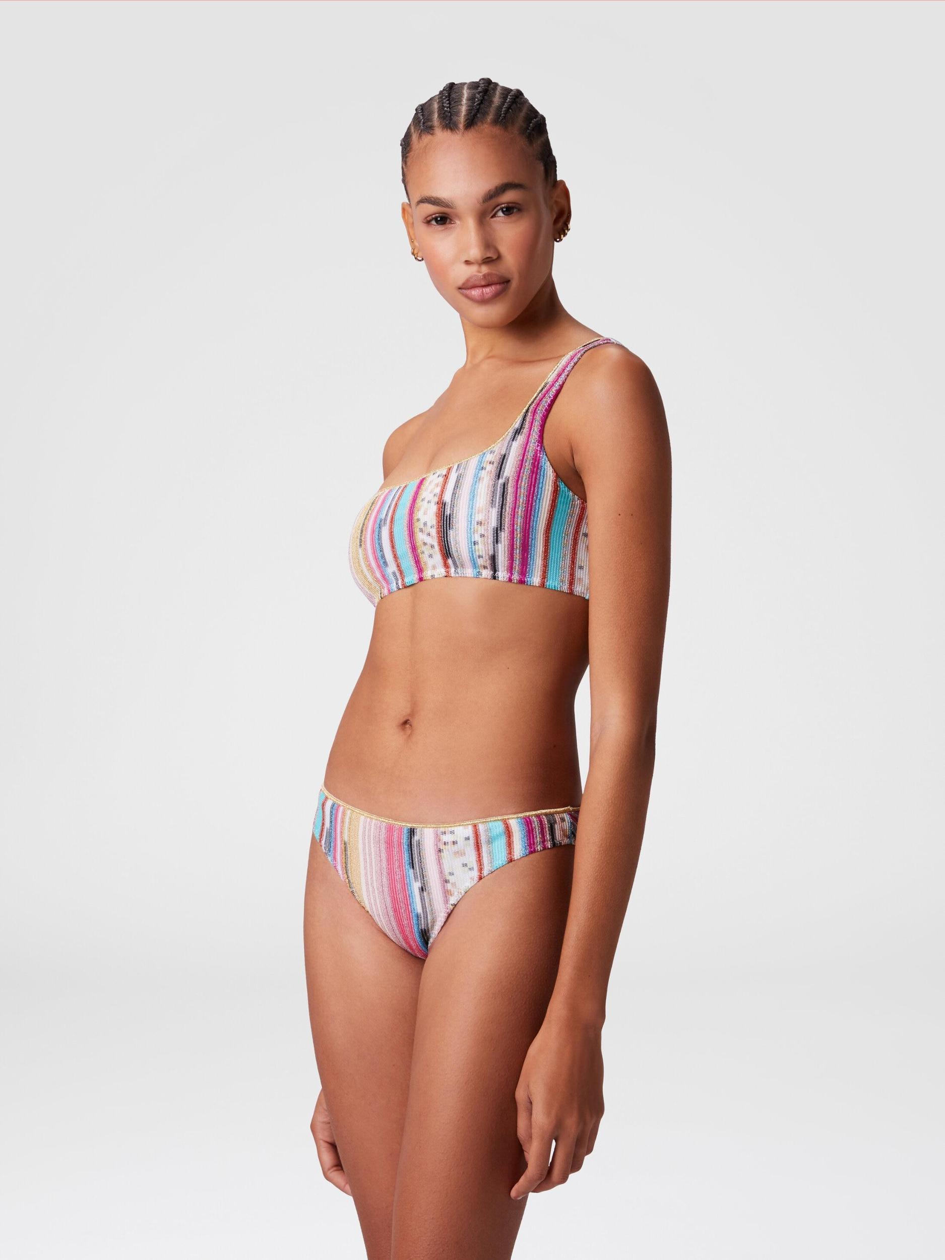 One-shoulder bikini in lamé slub viscose Product Image