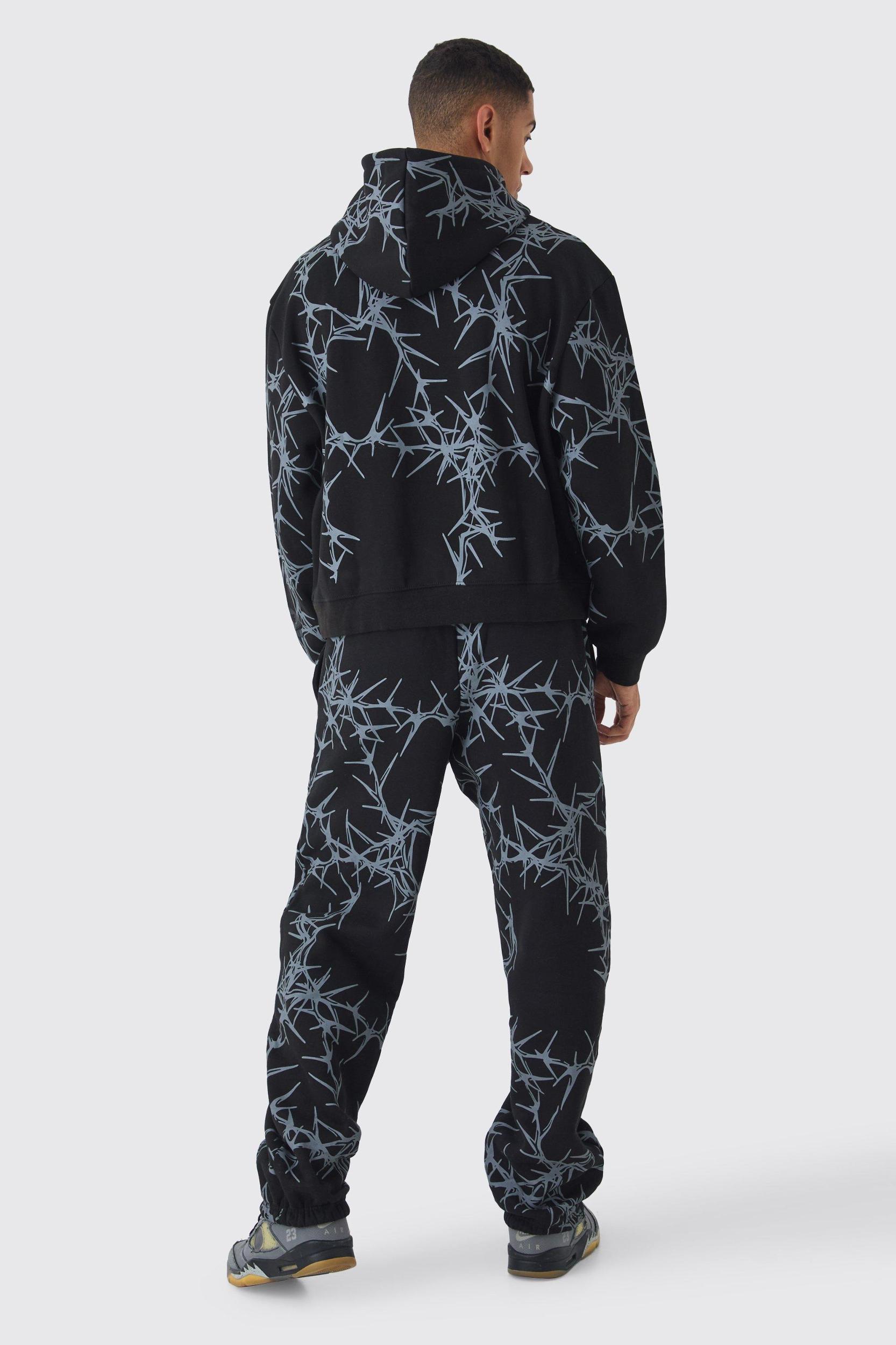 Oversized Boxy Tonal All Over Print Hoodie | boohooMAN USA Product Image