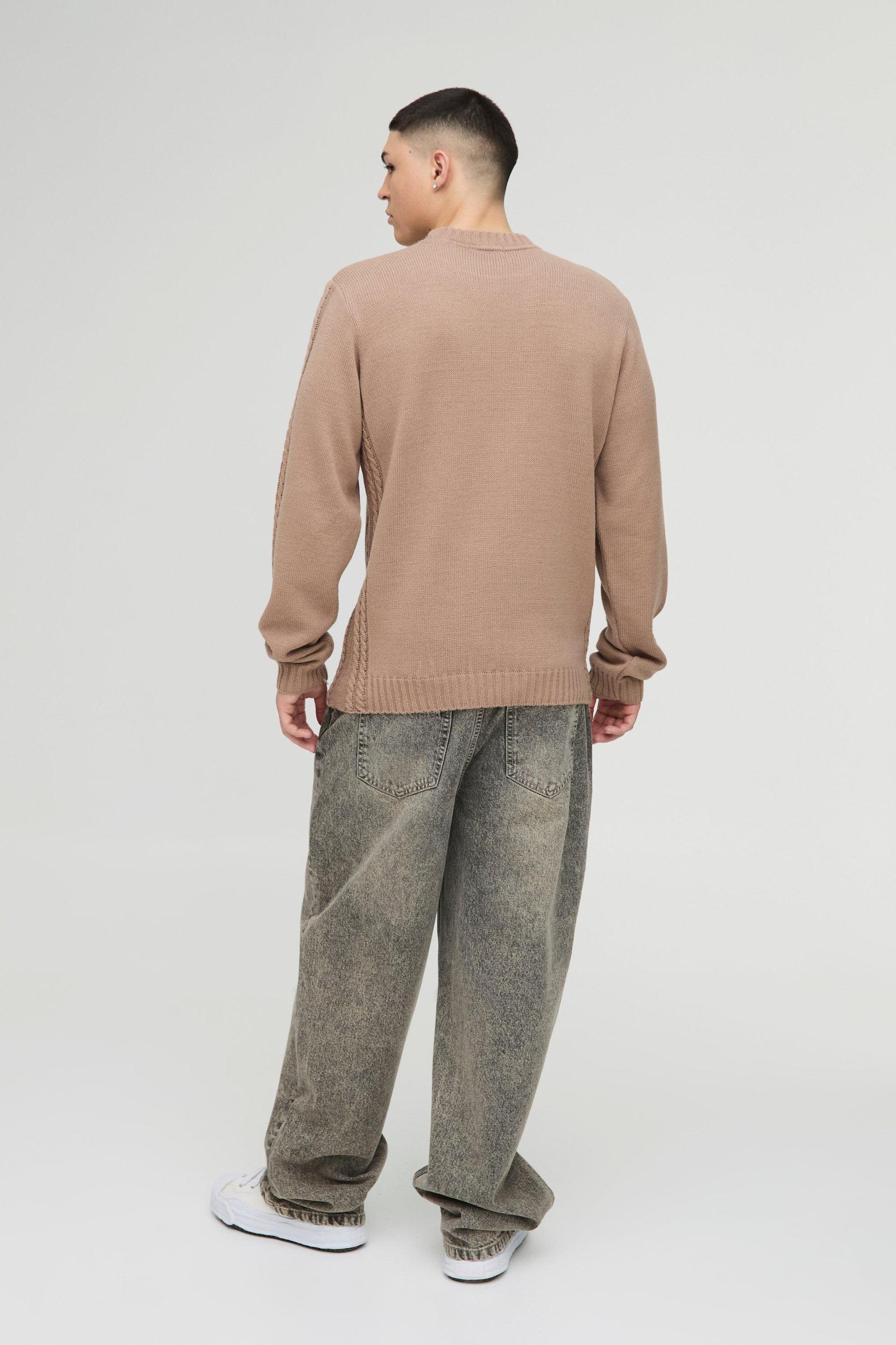 Regular Fit Cable Detail Knitted Sweater | boohooMAN USA Product Image
