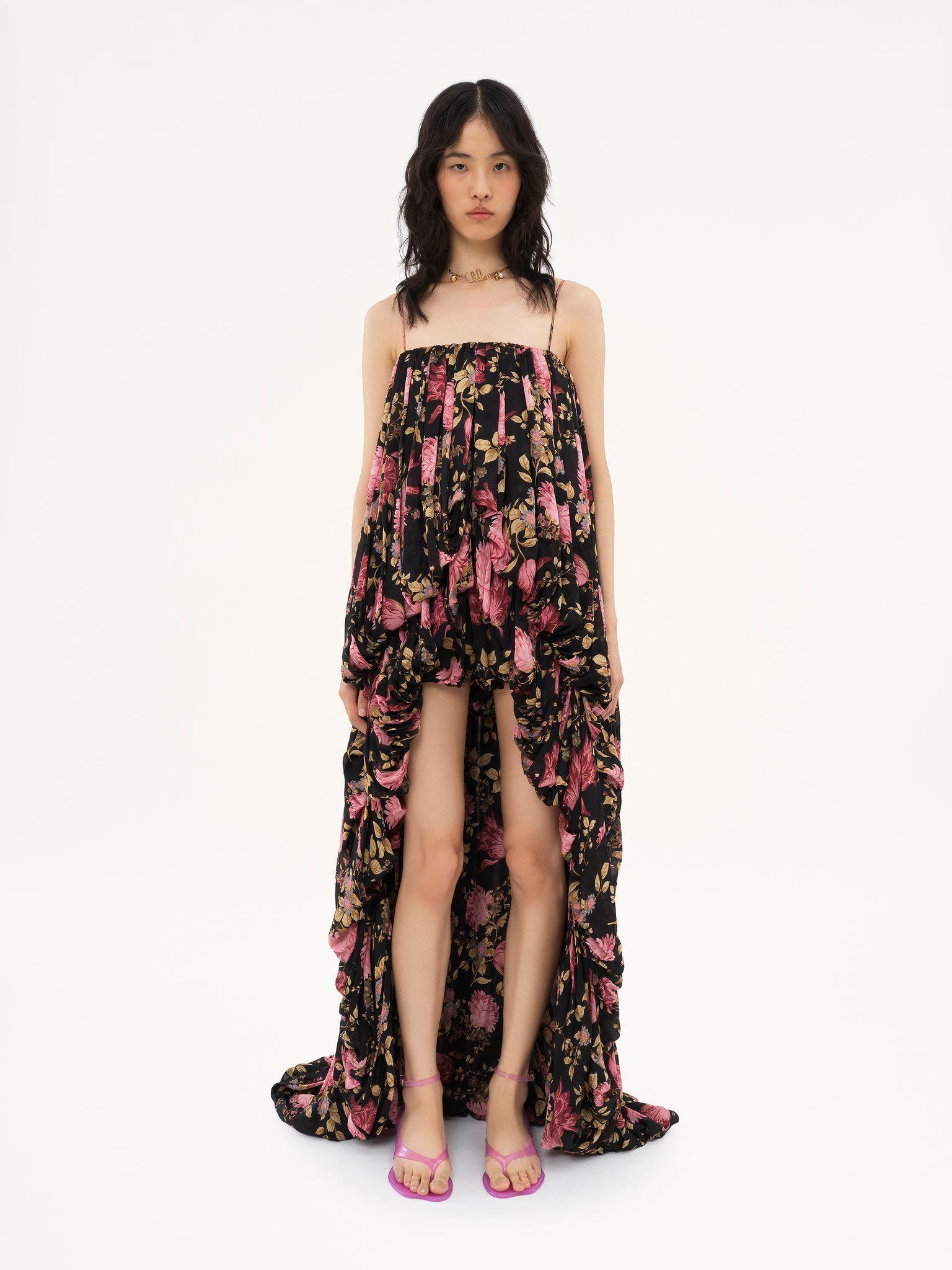 High-low sleeveless jumpsuit in silk charmeuse Product Image