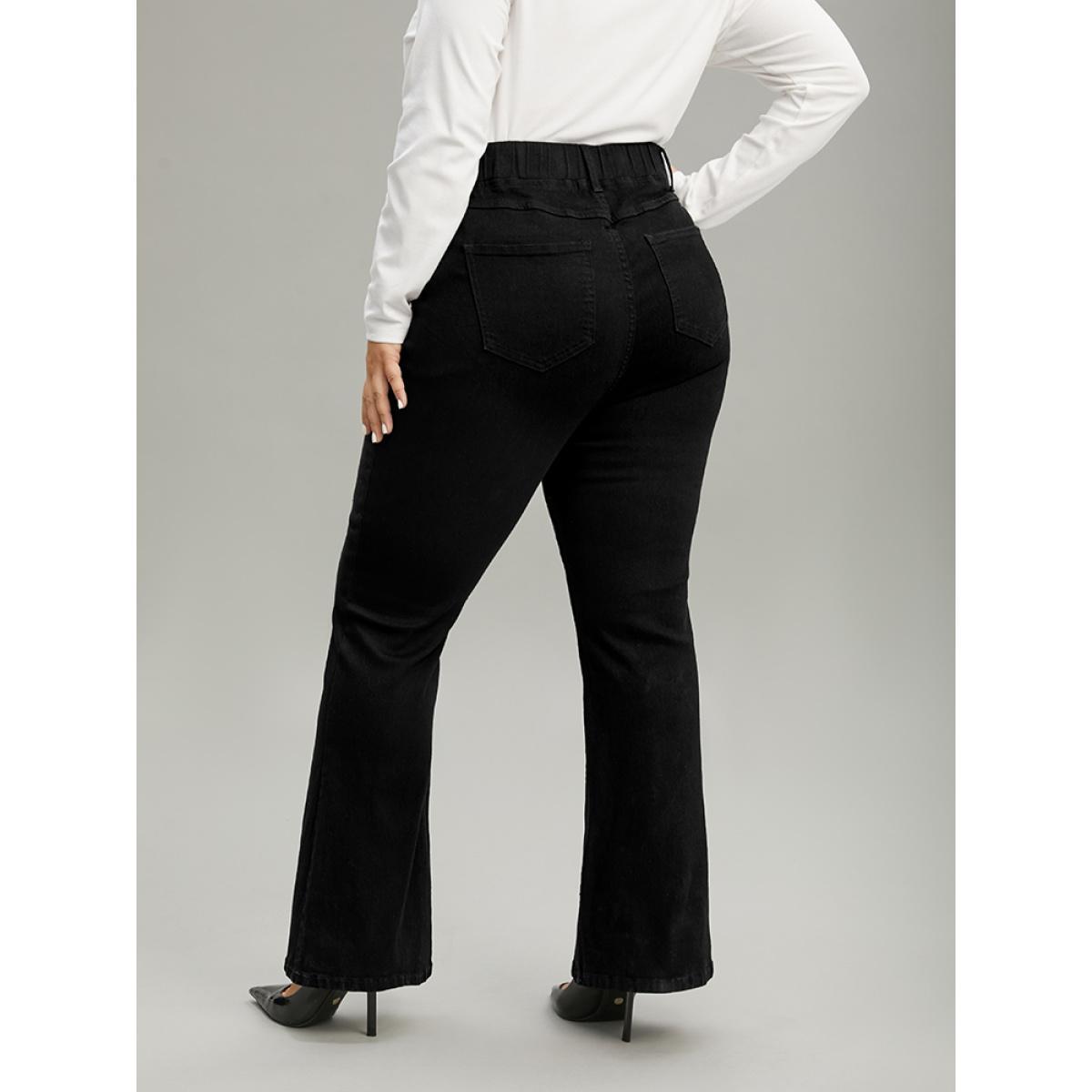 Plus Size Black Wash Pocket Flare Leg Jeans Women Black Casual Plain Plain High stretch Pocket Jeans BloomChic 20/2X Product Image