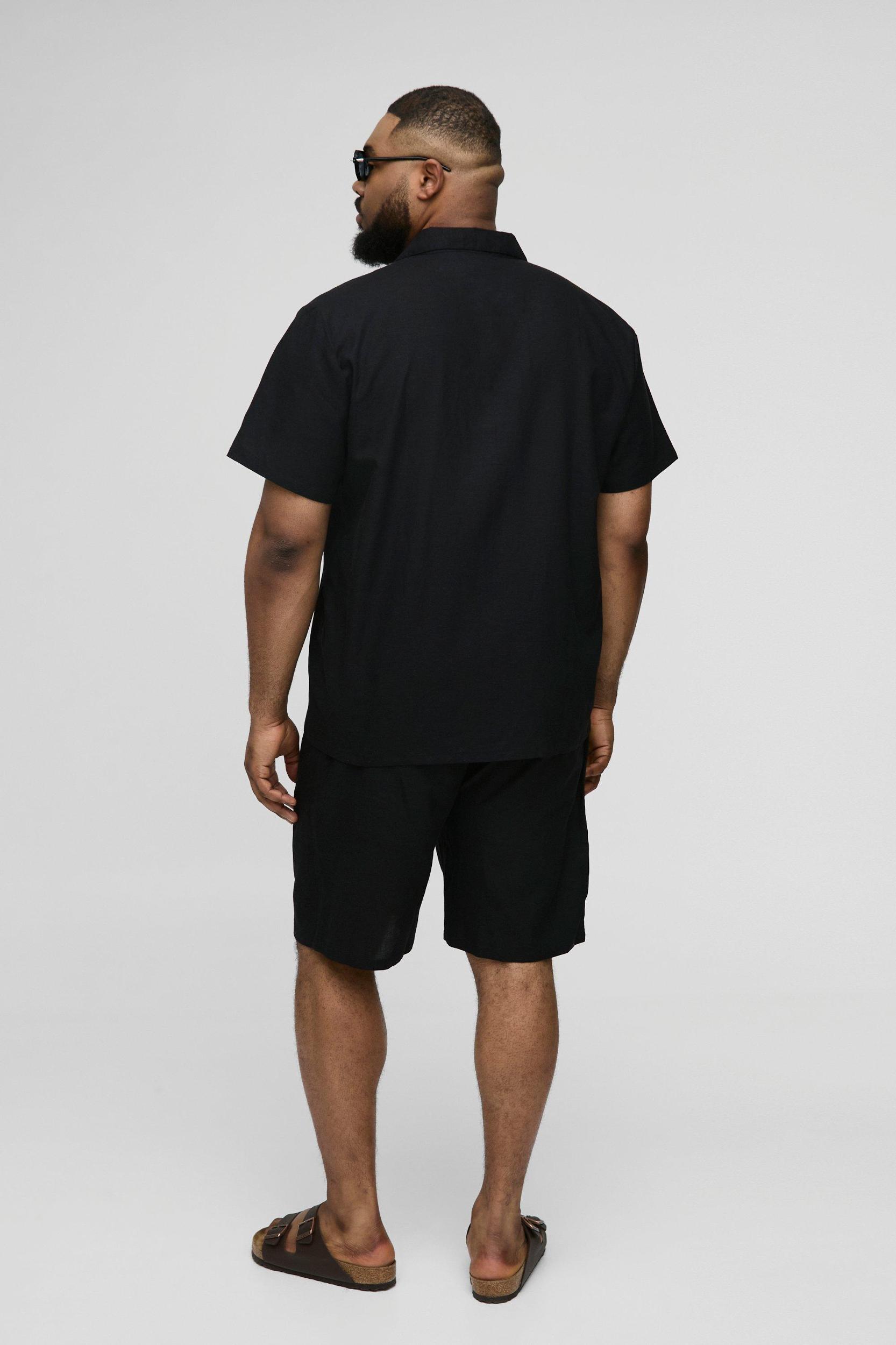 Plus Regular Fit Linen Look Revere Shirt | boohooMAN USA Product Image