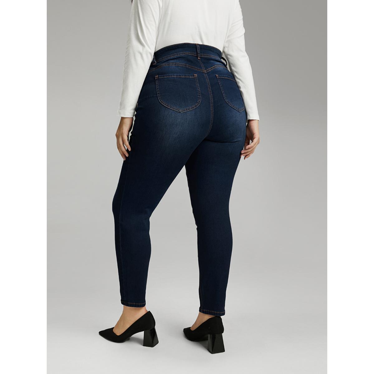 Plus Size Skinny Dark Wash Zipper Fly Jeans Women Indigo Casual Plain Plain High stretch Pocket Jeans BloomChic 18/2X Product Image