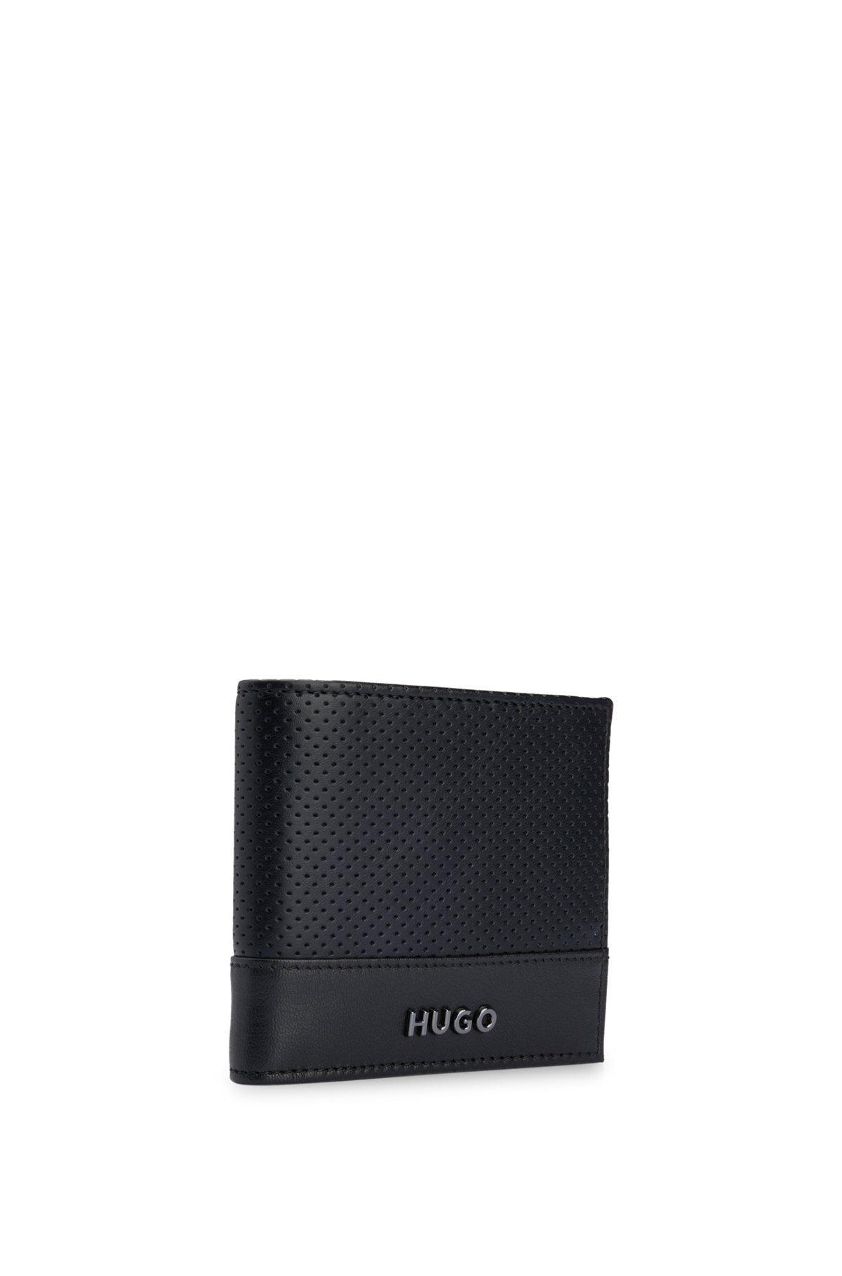 HUGO - Perforated-leather wallet with logo hardware - Black Product Image