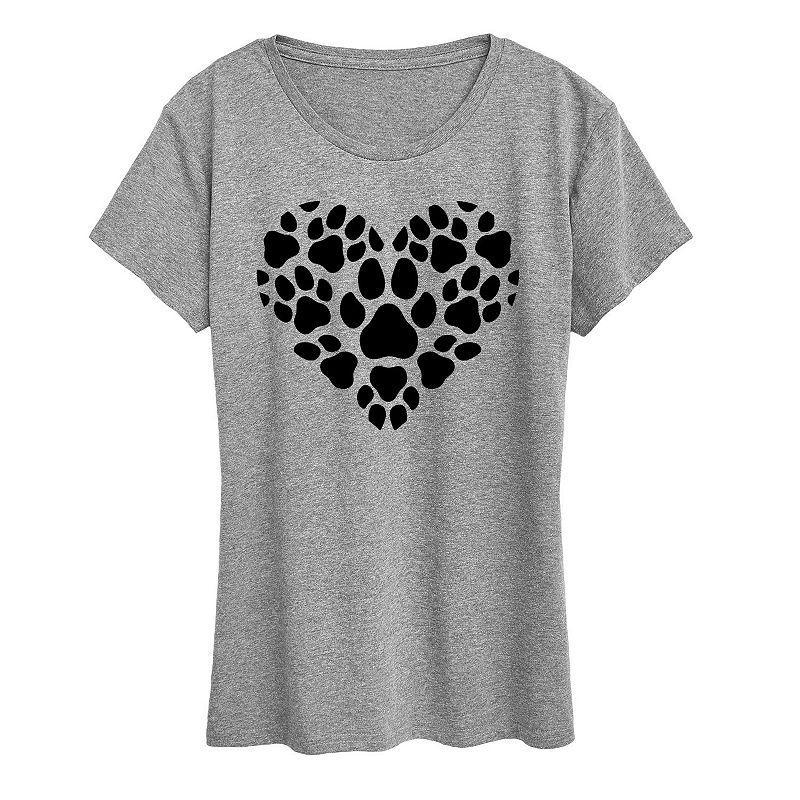 Womens Pawprint Heart Graphic Tee, Girls Product Image