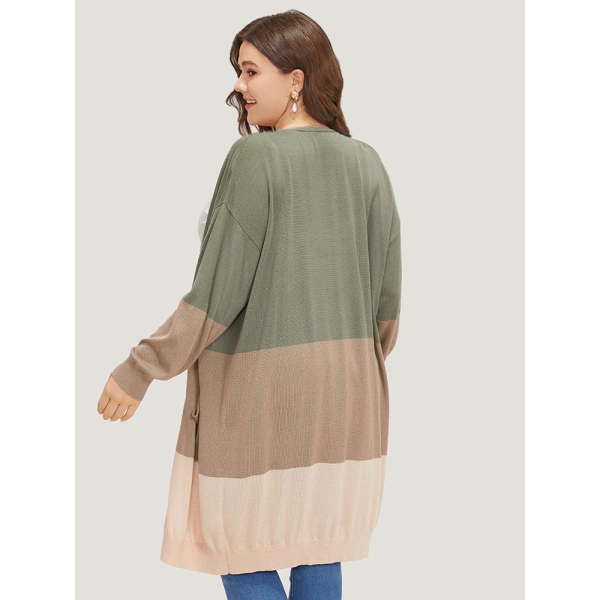 Plus Size Supersoft Essentials Colorblock Pocket Tunic Cardigan Sage Women Casual Loose Long Sleeve Everyday Cardigans BloomChic 26/4X Product Image
