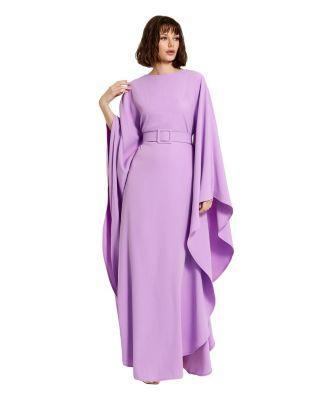 Womens Crepe Belted Shawl Gown Product Image