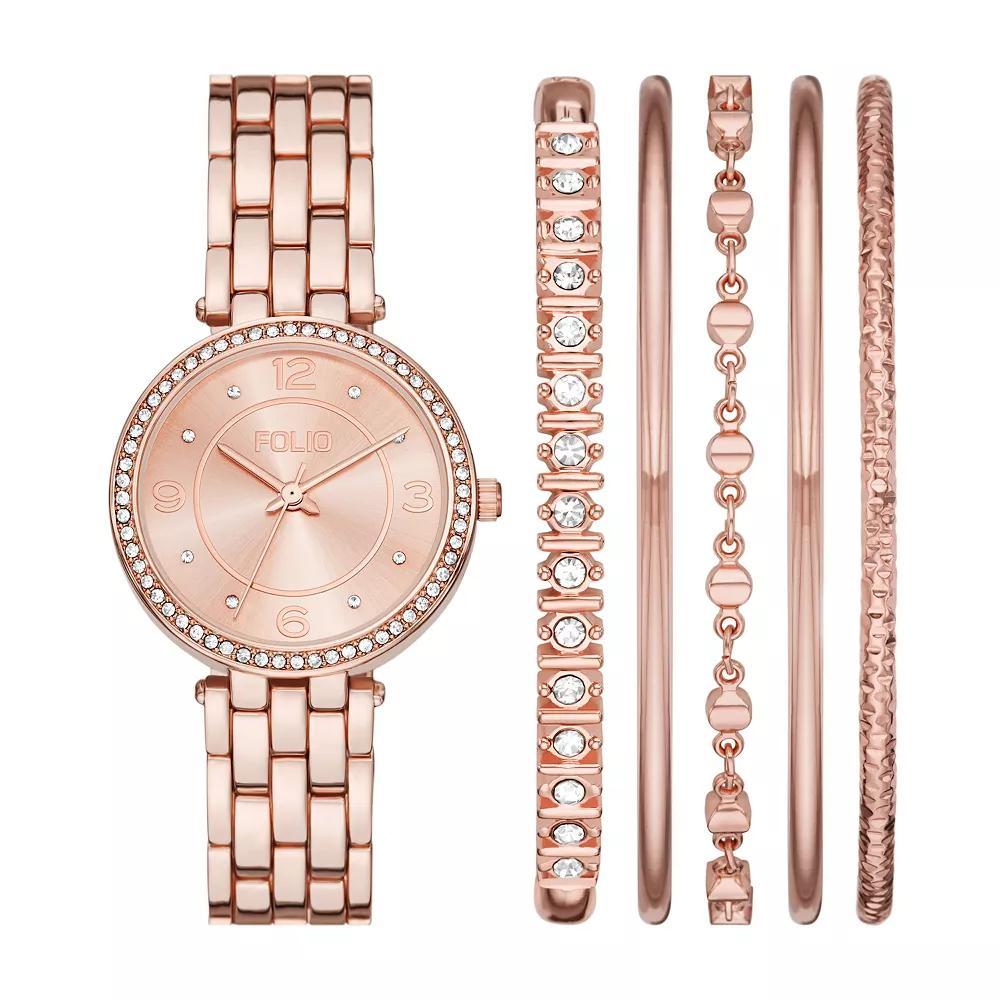 Folio Women's Rose Gold Tone Tone Bracelet Watch & Bracelet Set, Size: 35 mm, None Product Image