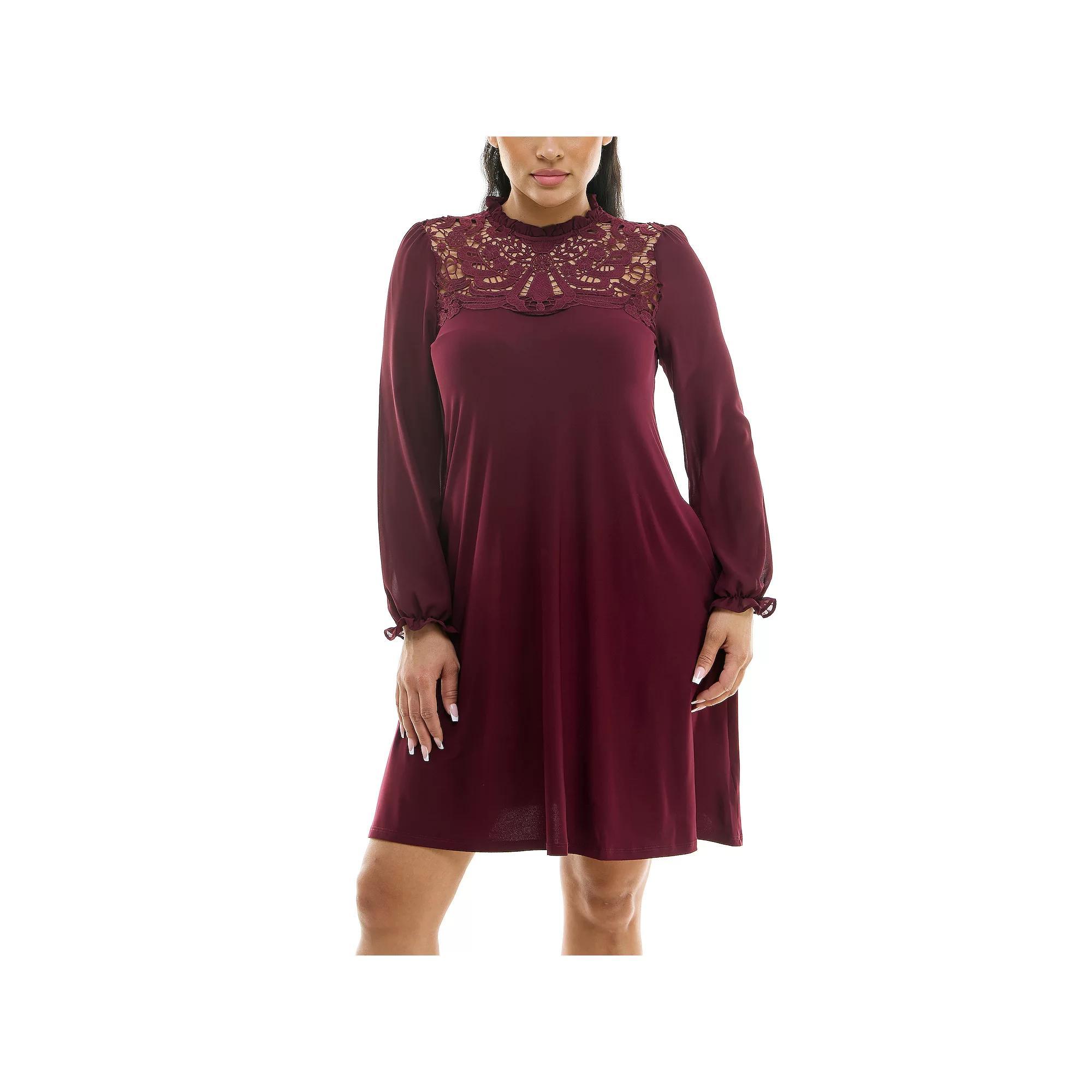 Women's Nina Leonard Chiffon Ruffle Dress, Size: Medium, Black Product Image