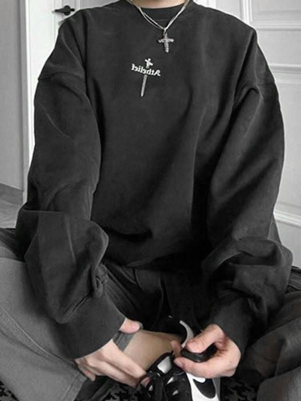 Distressed Black Simple Print Sweatshirt Product Image