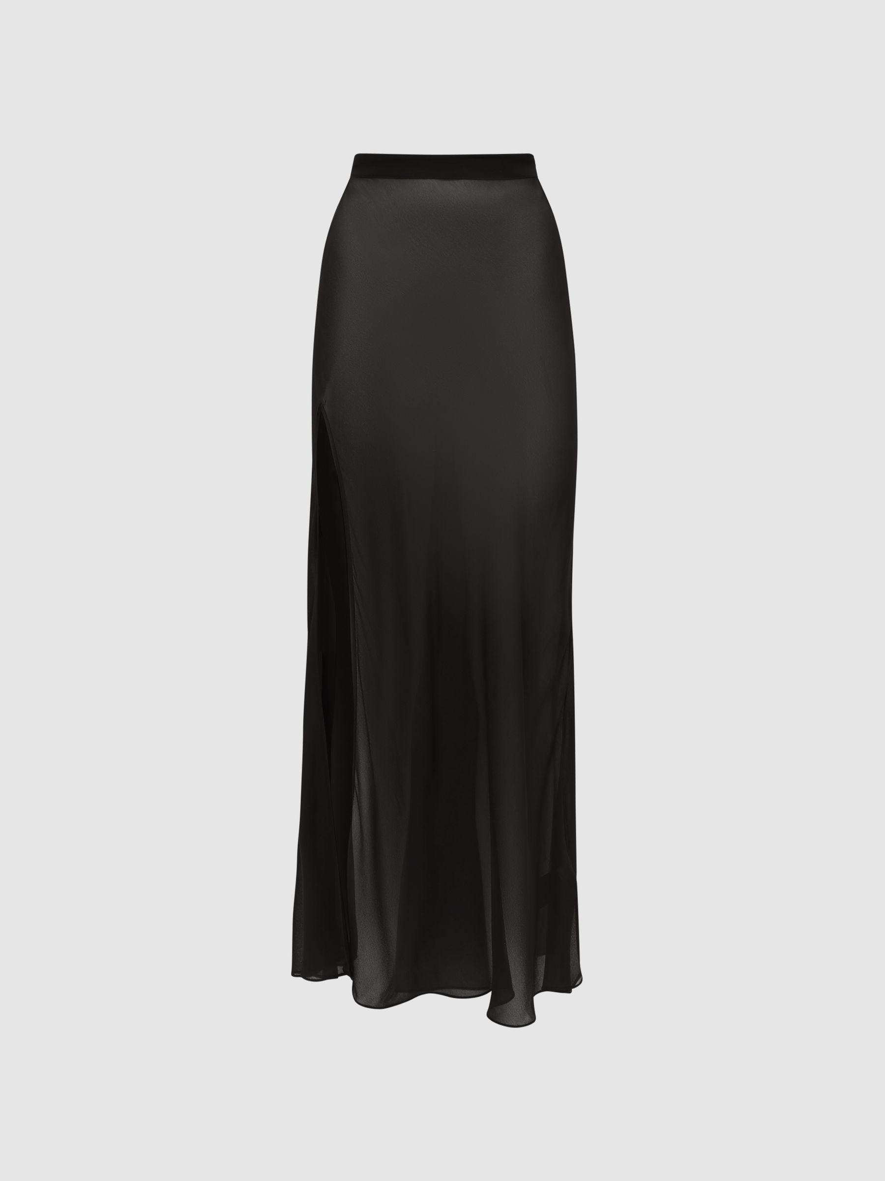 Sheer High Rise Midi Skirt in Black Product Image