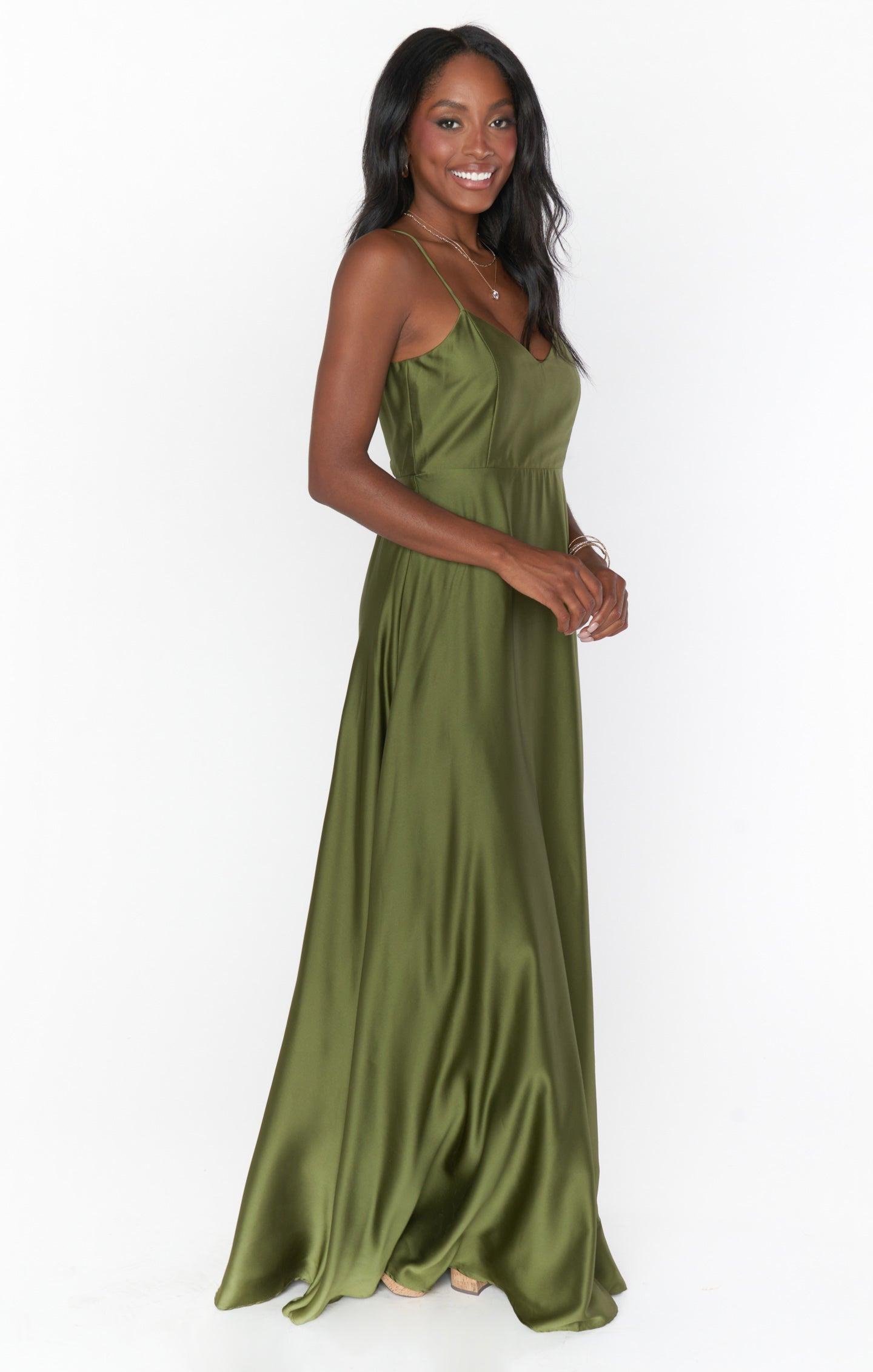 Faith Maxi Dress ~ Rich Olive Luxe Satin Product Image