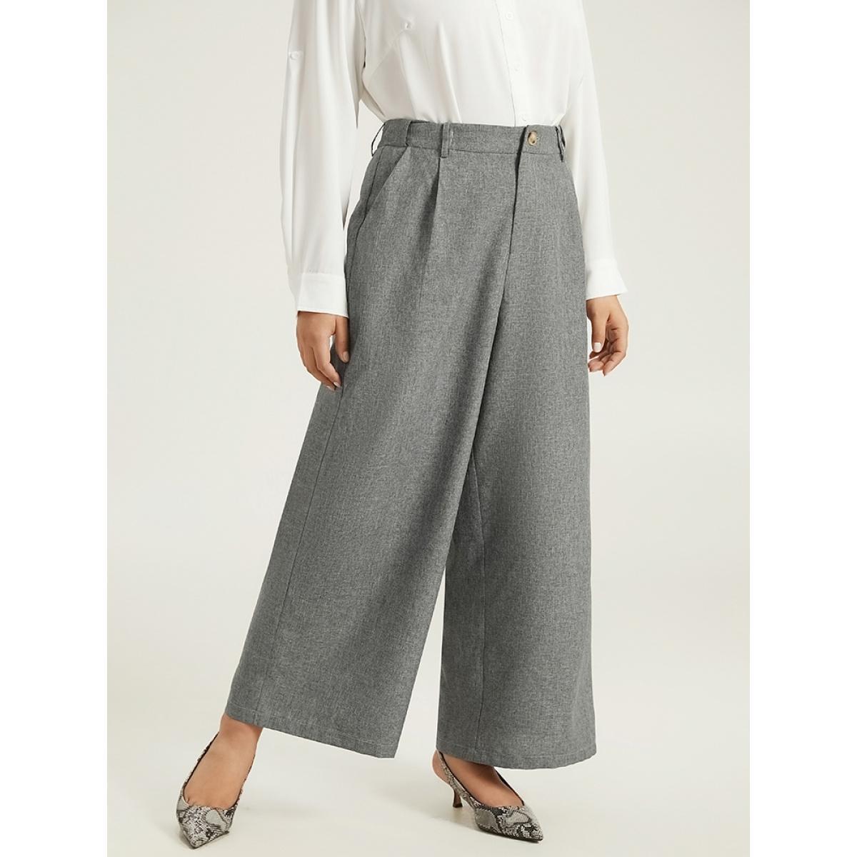 Plus Size Plain Wide Leg Elastic Waist Pocket Pants Women Gray Workwear Essentials Wide Leg High Rise Work Pants BloomChic 12/L Product Image