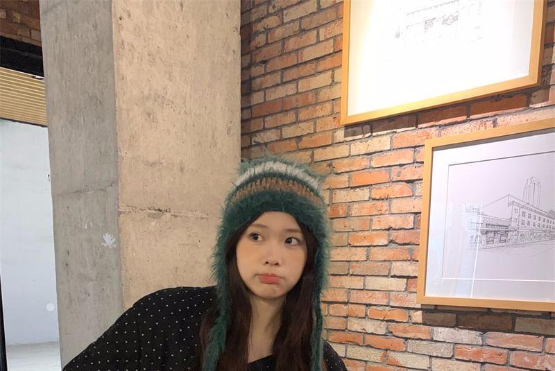 Polka Dot V-Neck Button Puffer Jacket Product Image