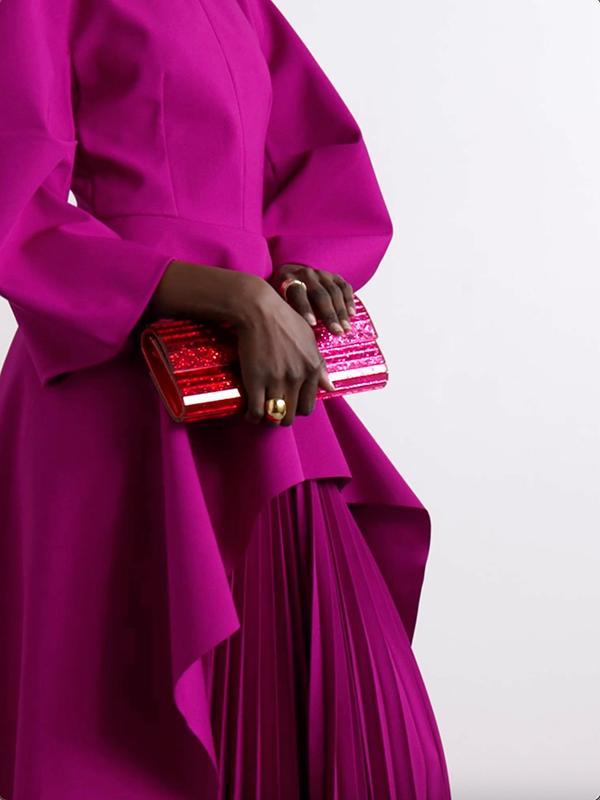 Long Sleeves Loose Pleated Solid Color Split-Joint Tiered Round-Neck Maxi Dresses Product Image