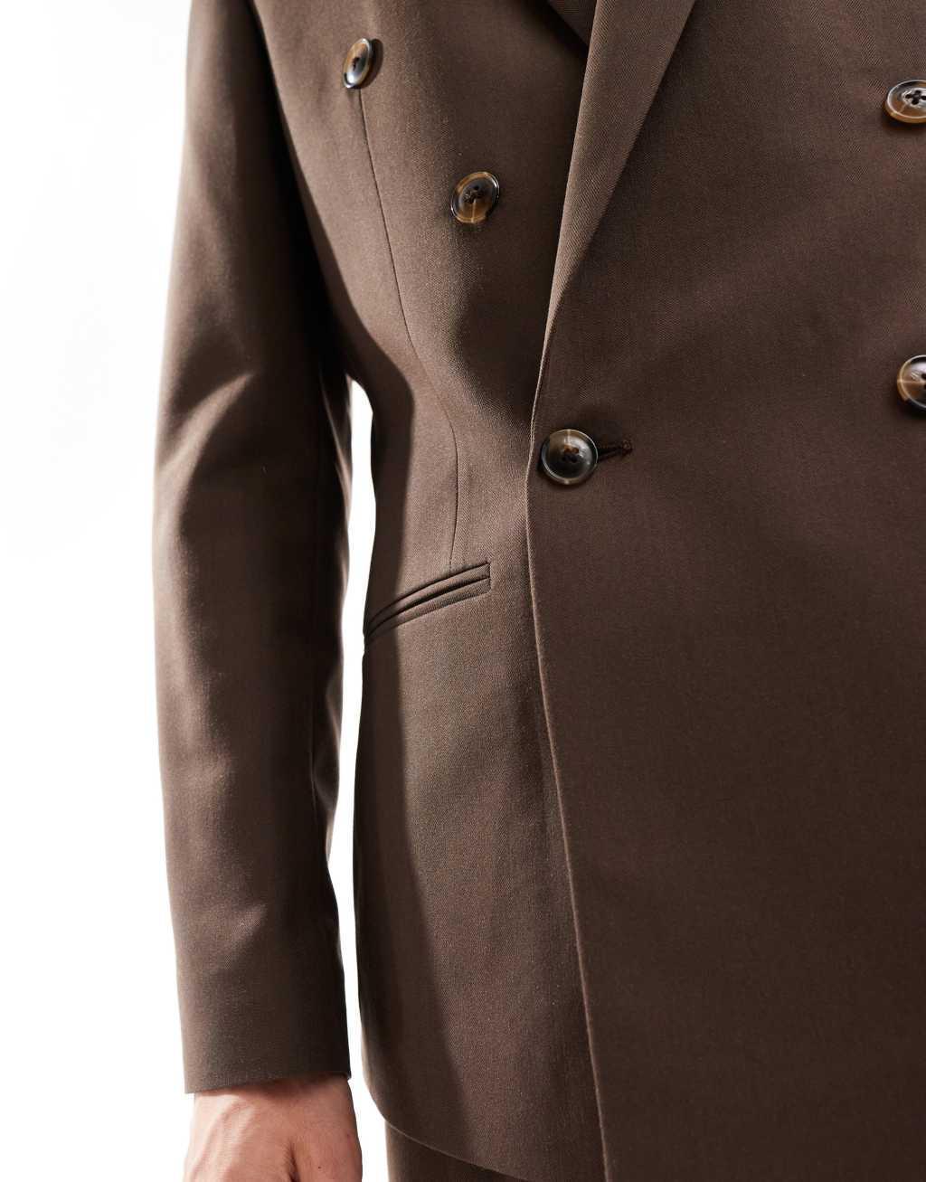 ASOS DESIGN double breasted herringbone suit jacket in brown Product Image