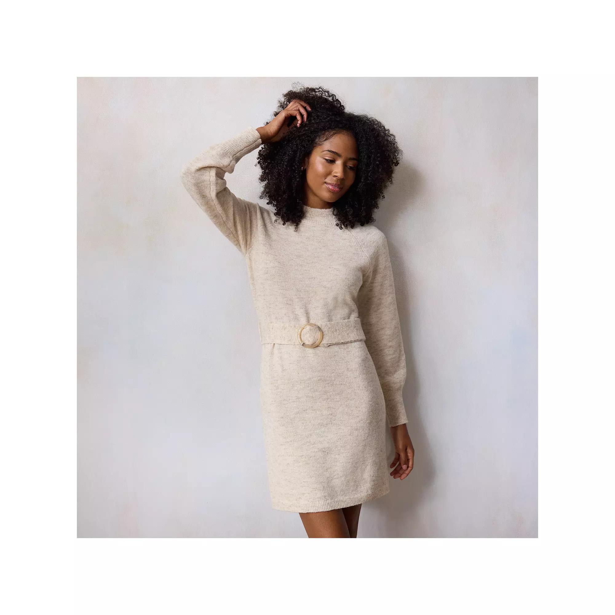 Women's LC Lauren Conrad Belted Mini Mock Neck Sweater Dress, Size: XL, Cloudy Product Image