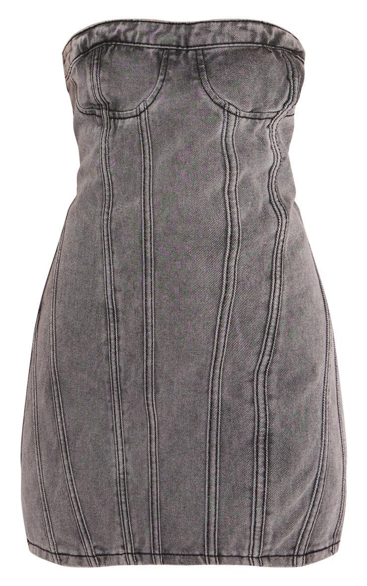 Petite Washed Grey Seam Front Denim Mini Dress Product Image