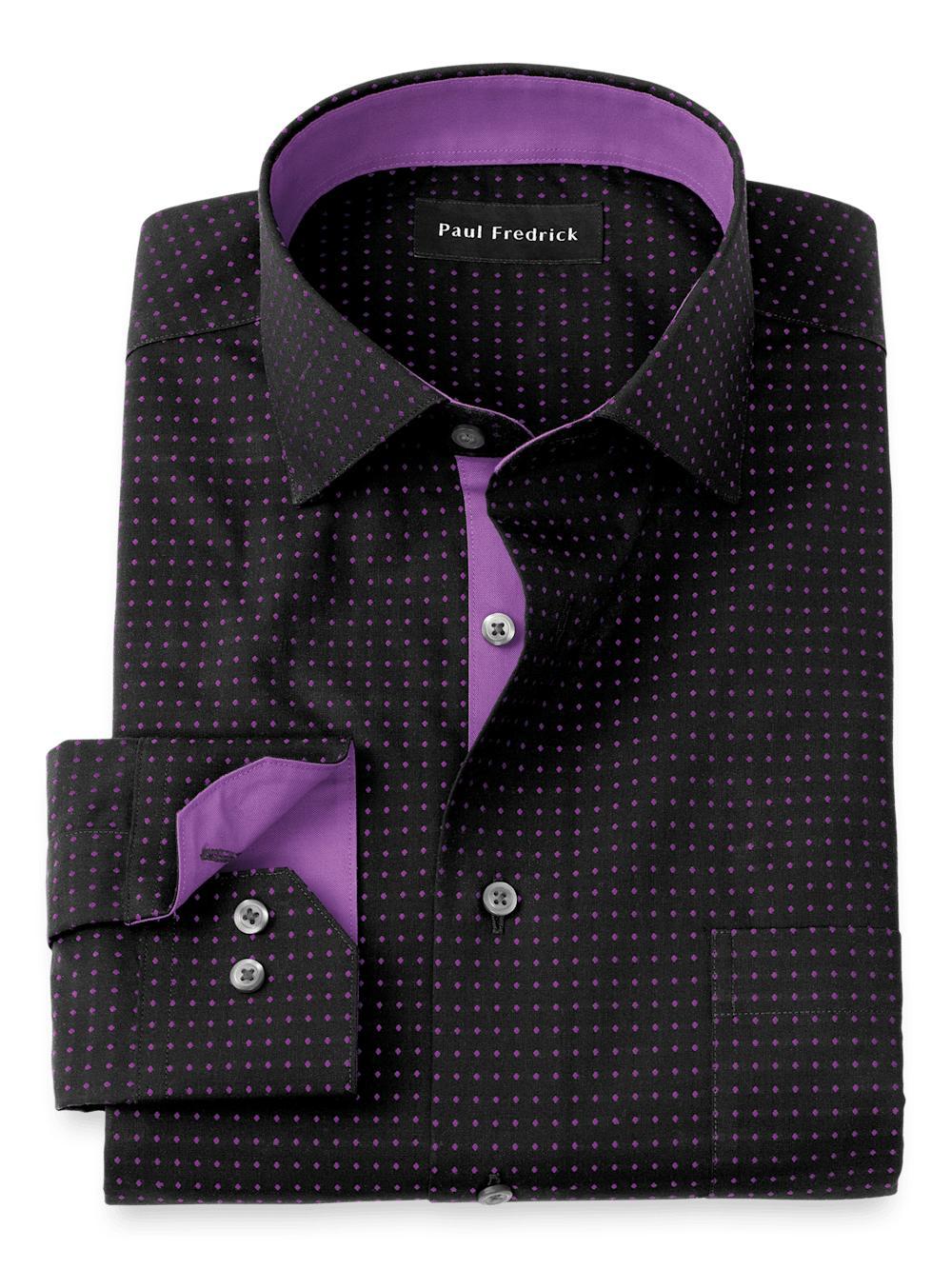 Non-Iron Cotton Dot Dress Shirt With Contrast Trim - Black/purple Product Image