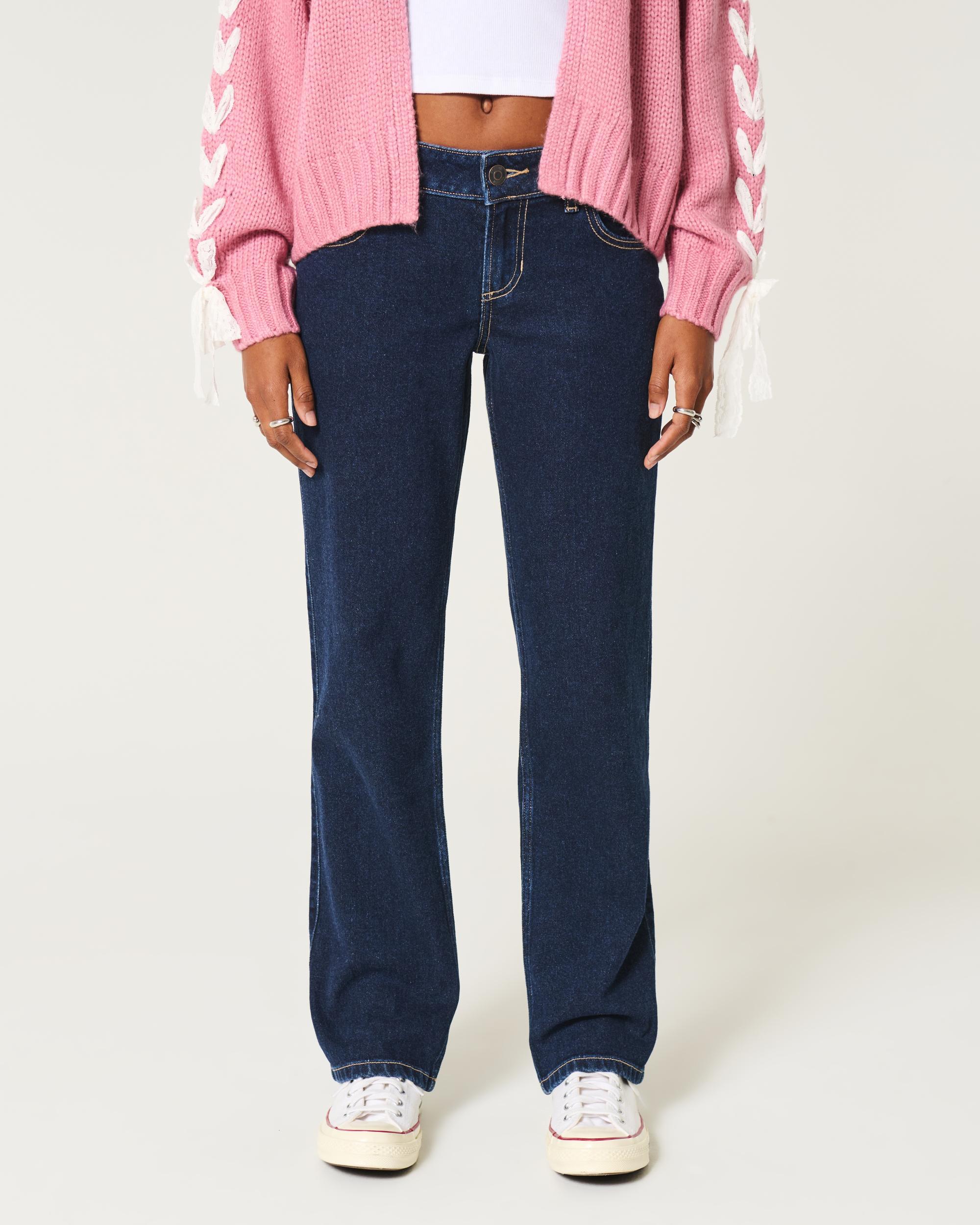 Low-Rise Dark Wash Straight Jeans Product Image
