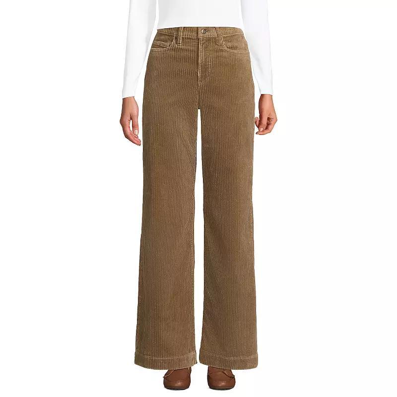 Women's Lands' End High Rise Wide Leg Corduroy Pants, Size: 8, Rich Brown Product Image