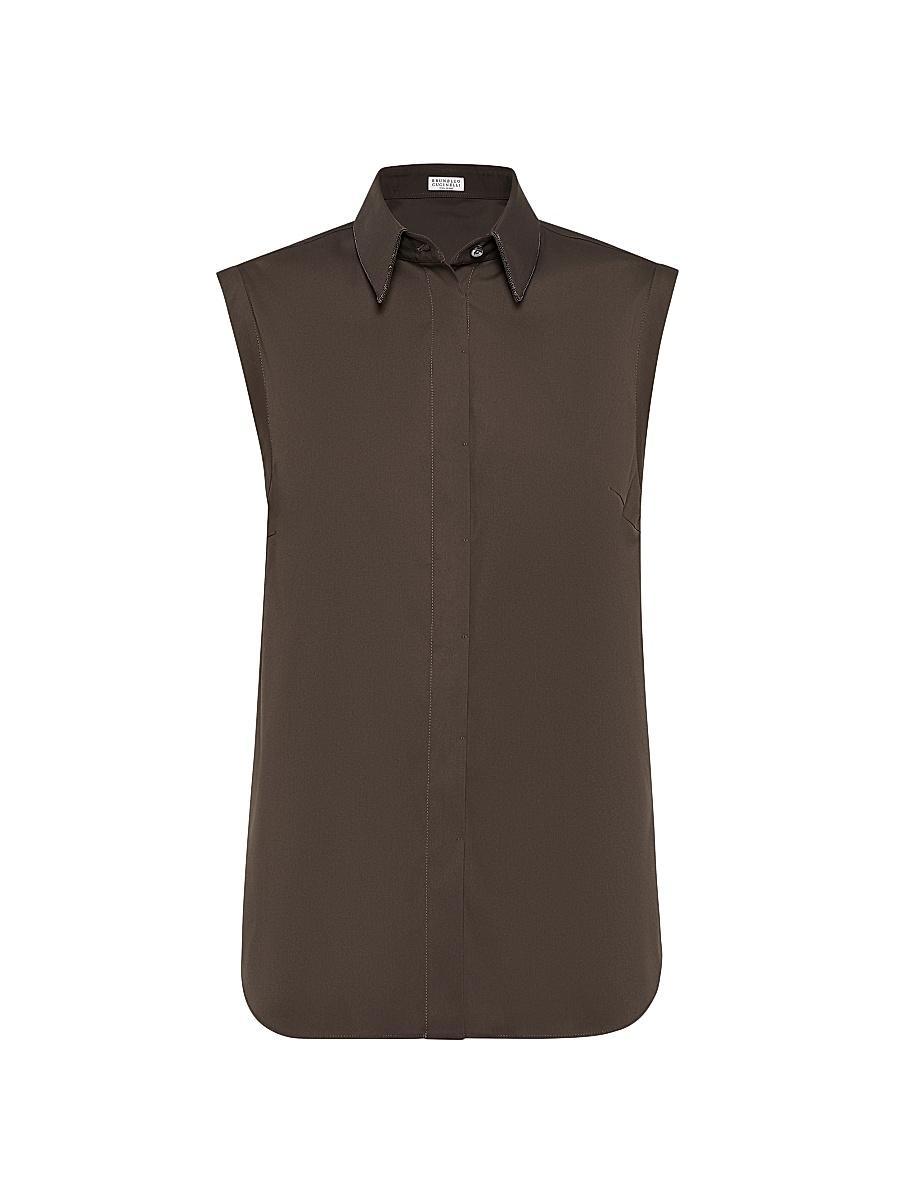 Womens Stretch Cotton Poplin Sleeveless Shirt Product Image