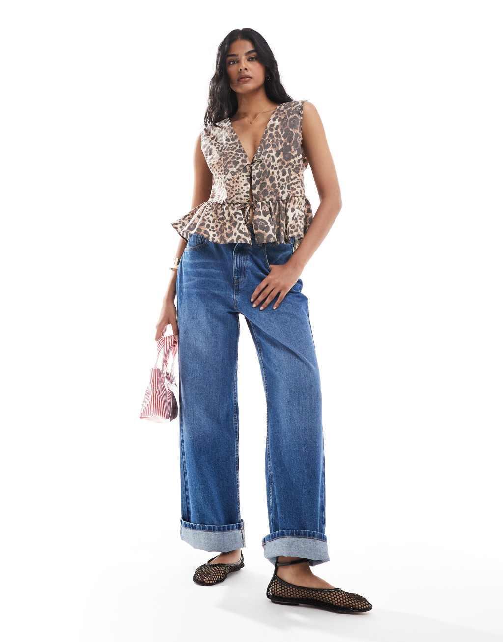 ASOS DESIGN sleeveless tie front top in animal print Product Image