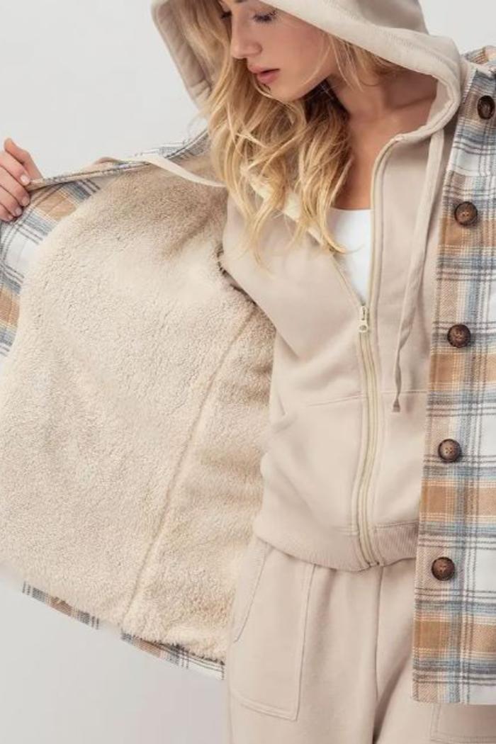 Checkered Sherpa Lining Oversized Button Jacket Product Image