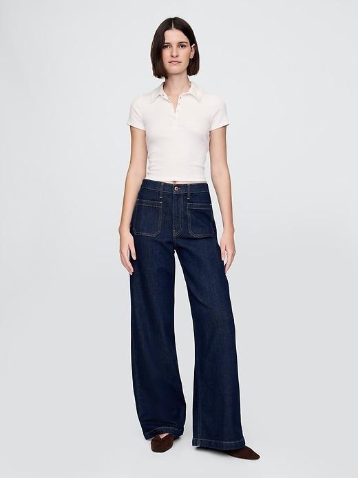 Modern Rib Cropped Polo Shirt Product Image