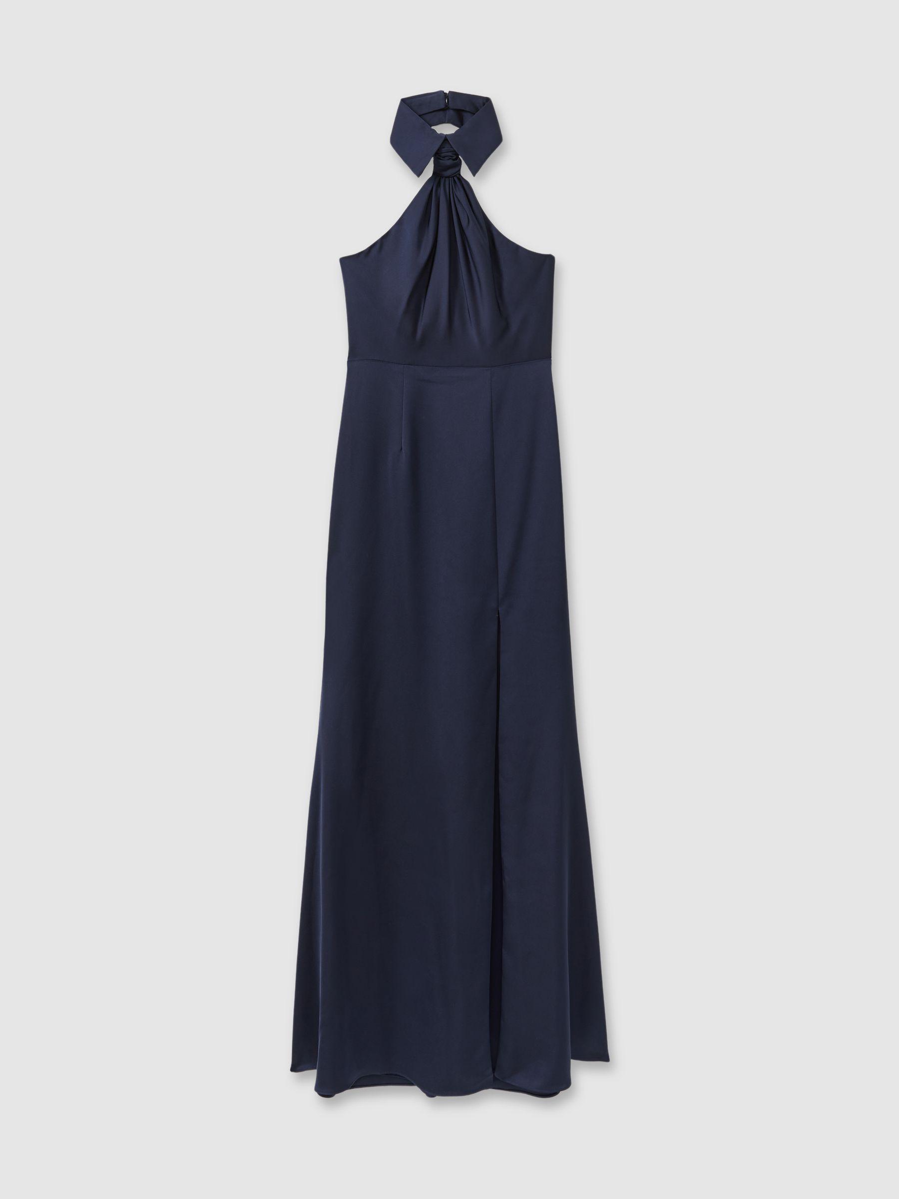 Gemi Navy Halston Satin Halter Neck Maxi Dress Product Image