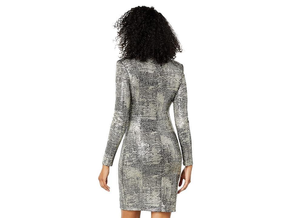 Vince Camuto Sequin Knit High Neck Key Hole Dress (Black Women's Clothing Product Image