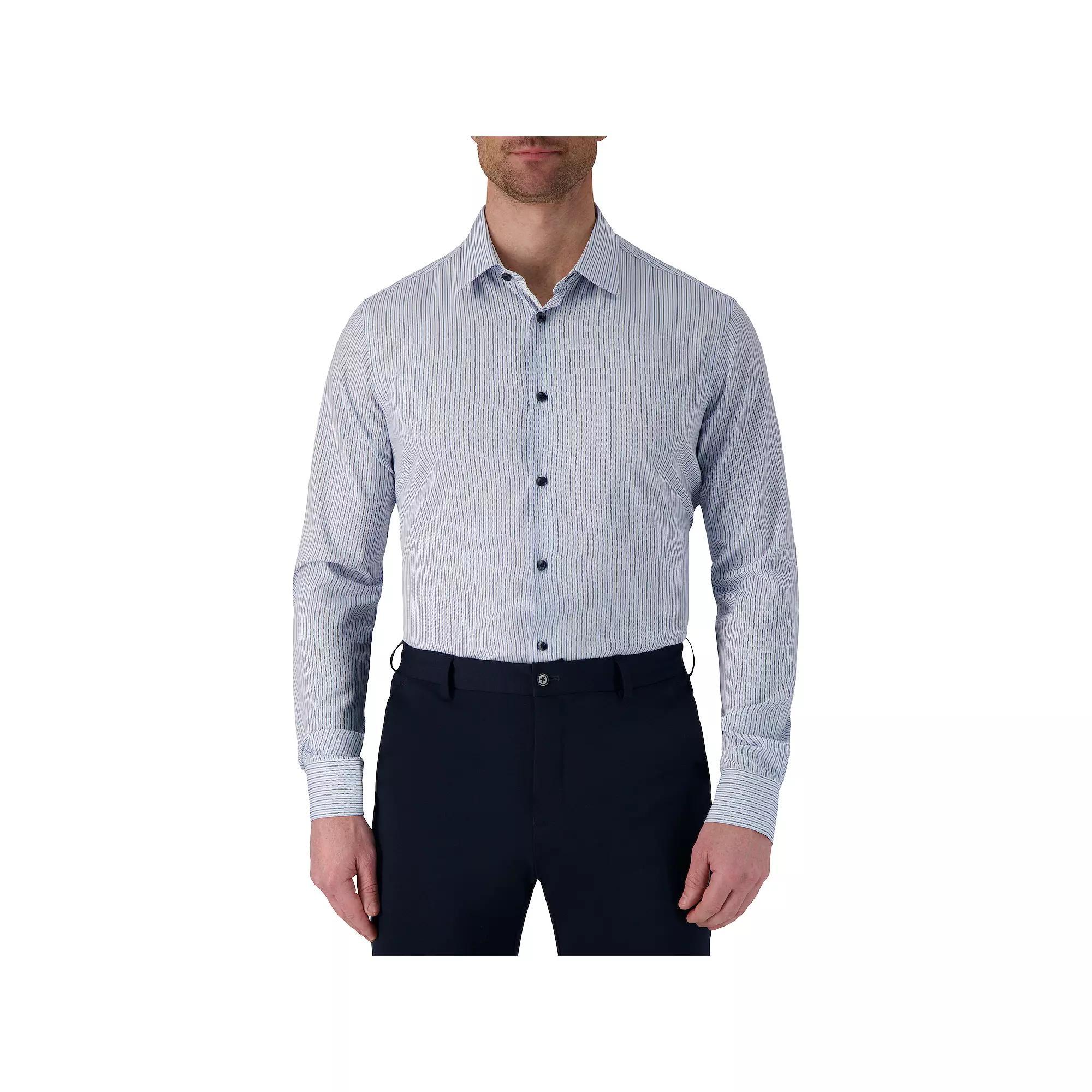 Men's Report Collection Slim-Fit Performance Dress Shirt, Size: 15.5-32/33, Blue Stripe Product Image