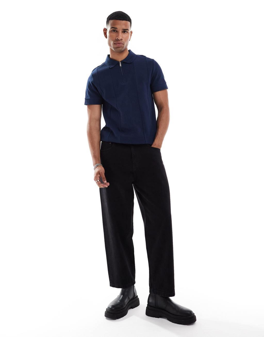 ASOS DESIGN polo in navy with silver zip Product Image