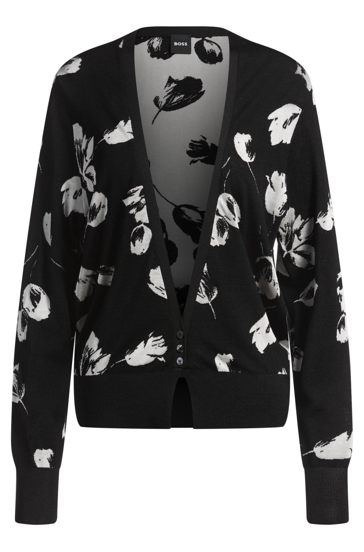 Merino wool-blend cardigan with tulip jacquard Product Image