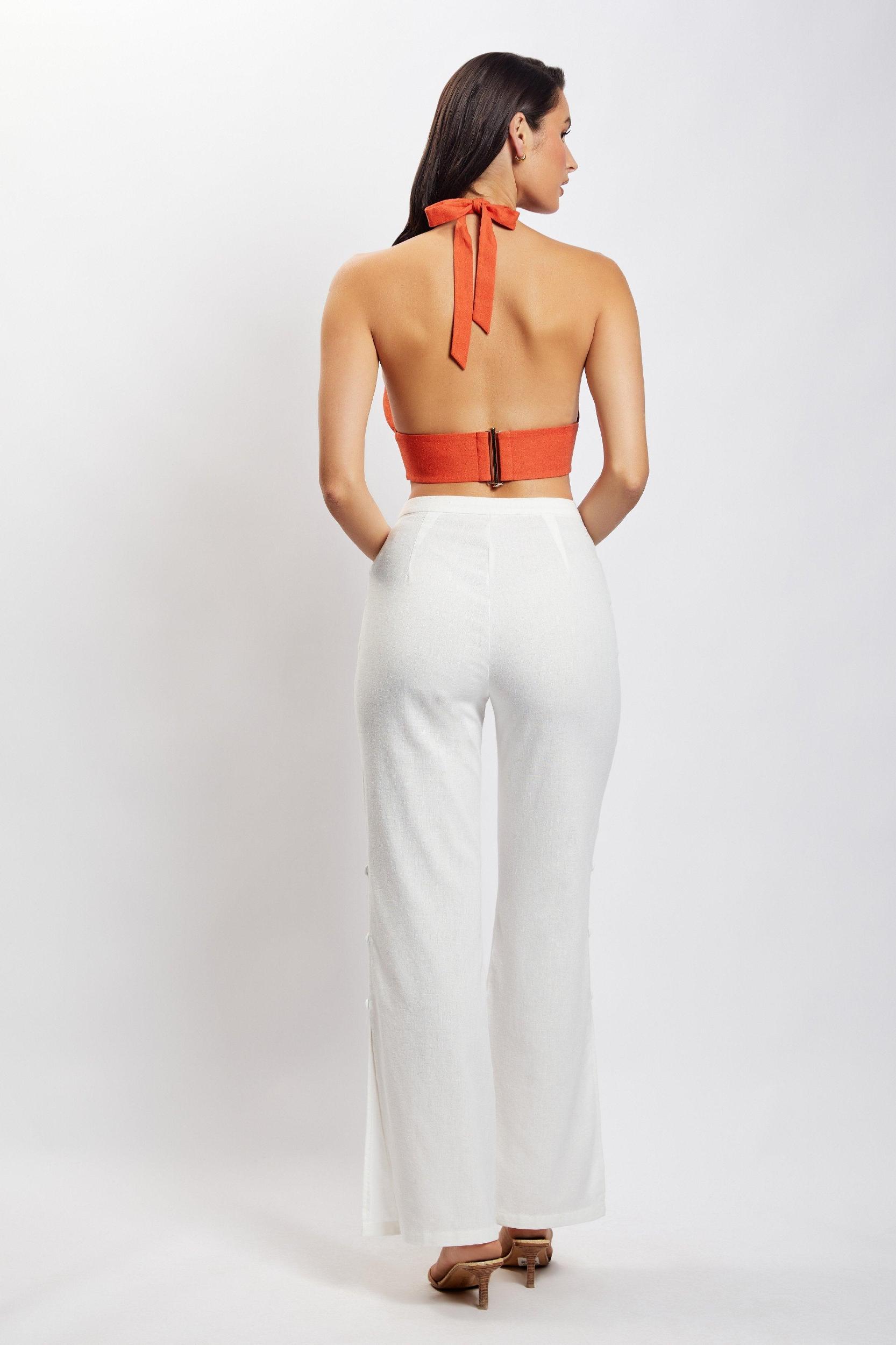 Piper Halter Neck Linen Crop Top - Terracotta Product Image