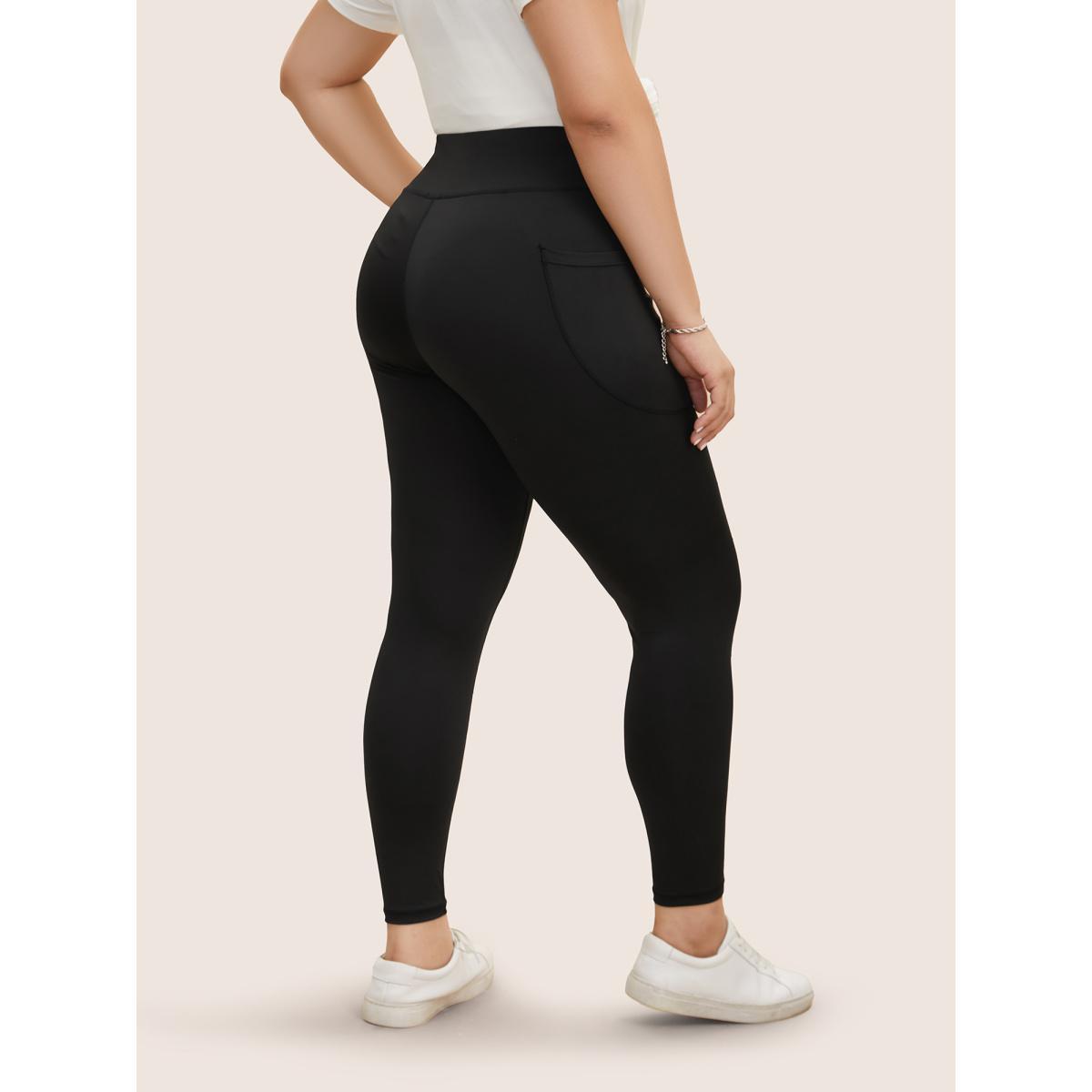 Plus Size High Rise Patched Pocket High Stretch Leggings Women Black Casual High stretch Skinny High Rise Everyday Leggings BloomChic 28/5X Product Image