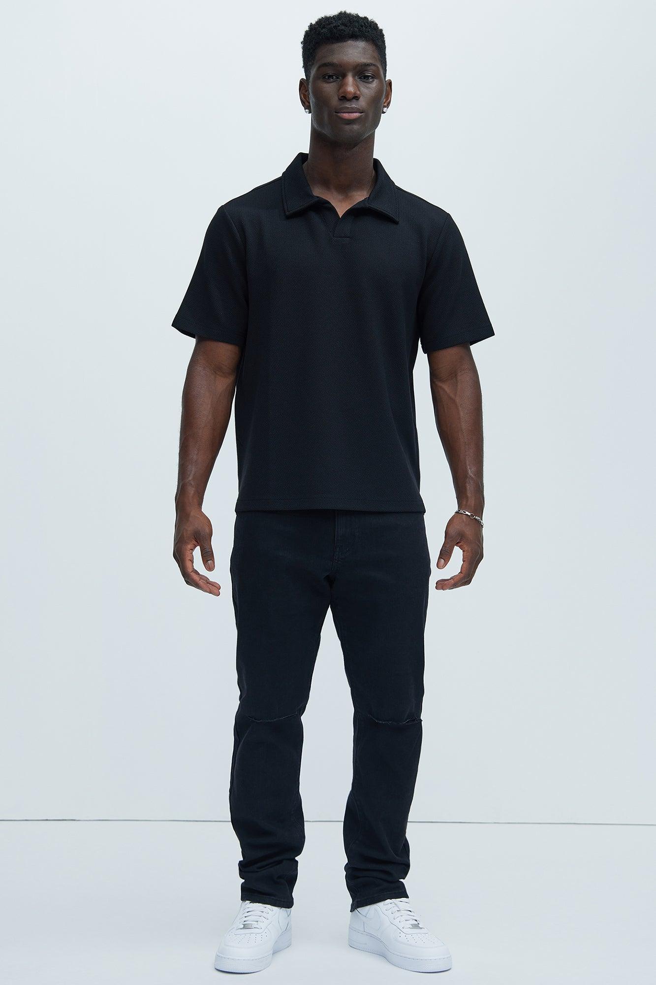Kamryn Textured Short Sleeve Polo - Black Product Image