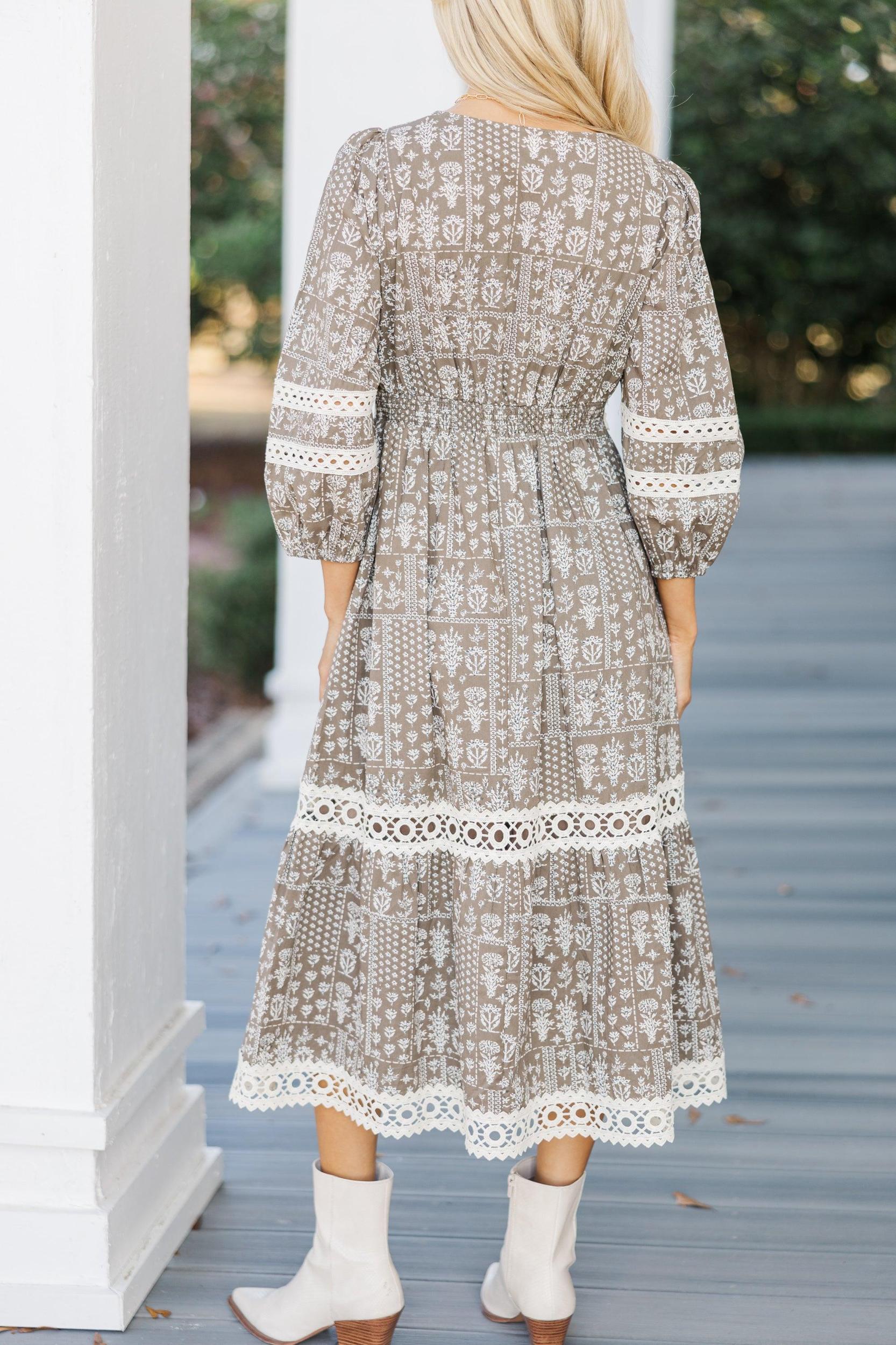 More To It Mocha Brown Floral Midi Dress Female Product Image
