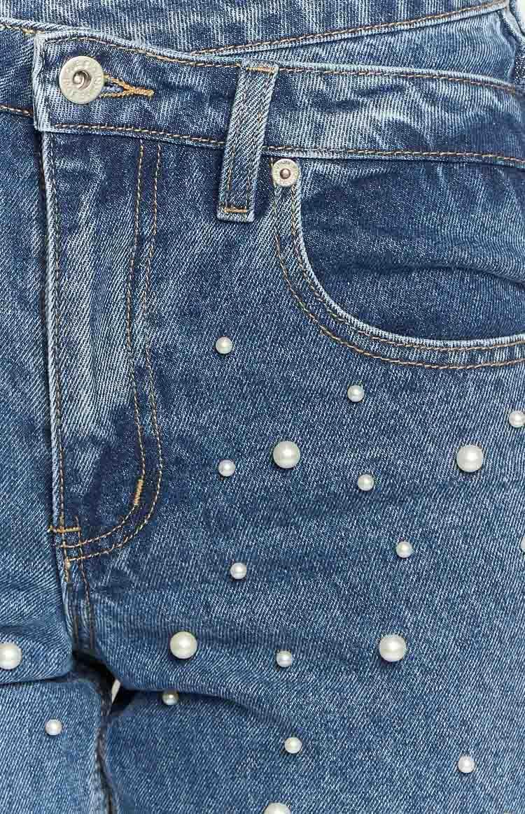 Denim Dazzle Pearl Mid Wash High Waisted Jeans Girls Product Image