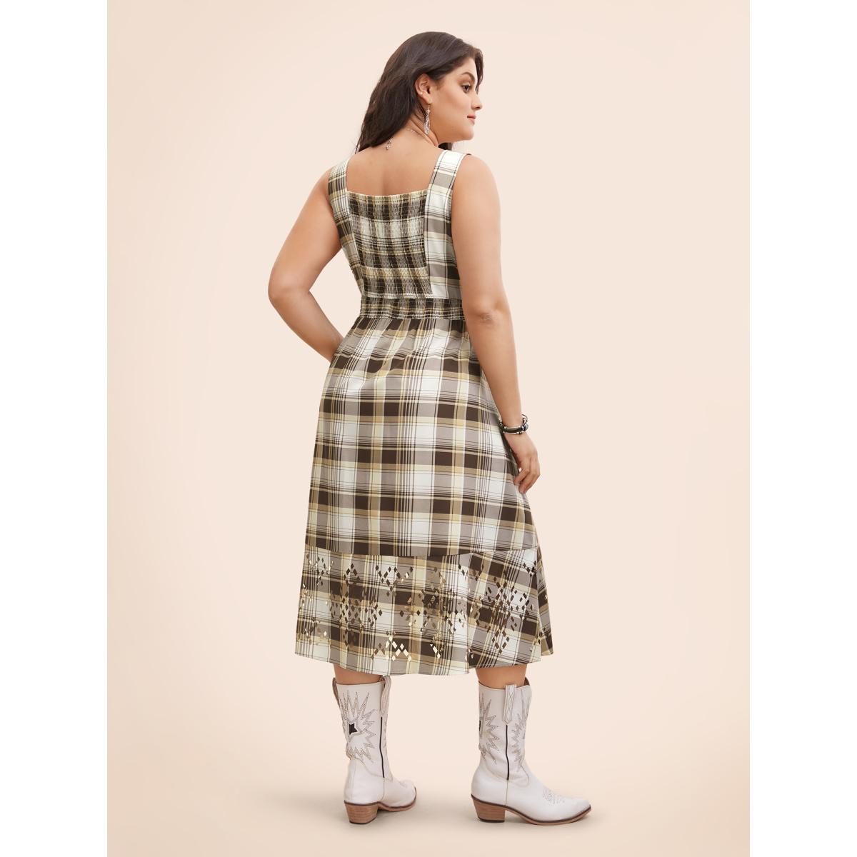 Plus Size Burntout Hem Waist Defining Midi Dress DarkBrown Women Resort Cut-Out Square Neck Sleeveless Curvy BloomChic 12/L Product Image